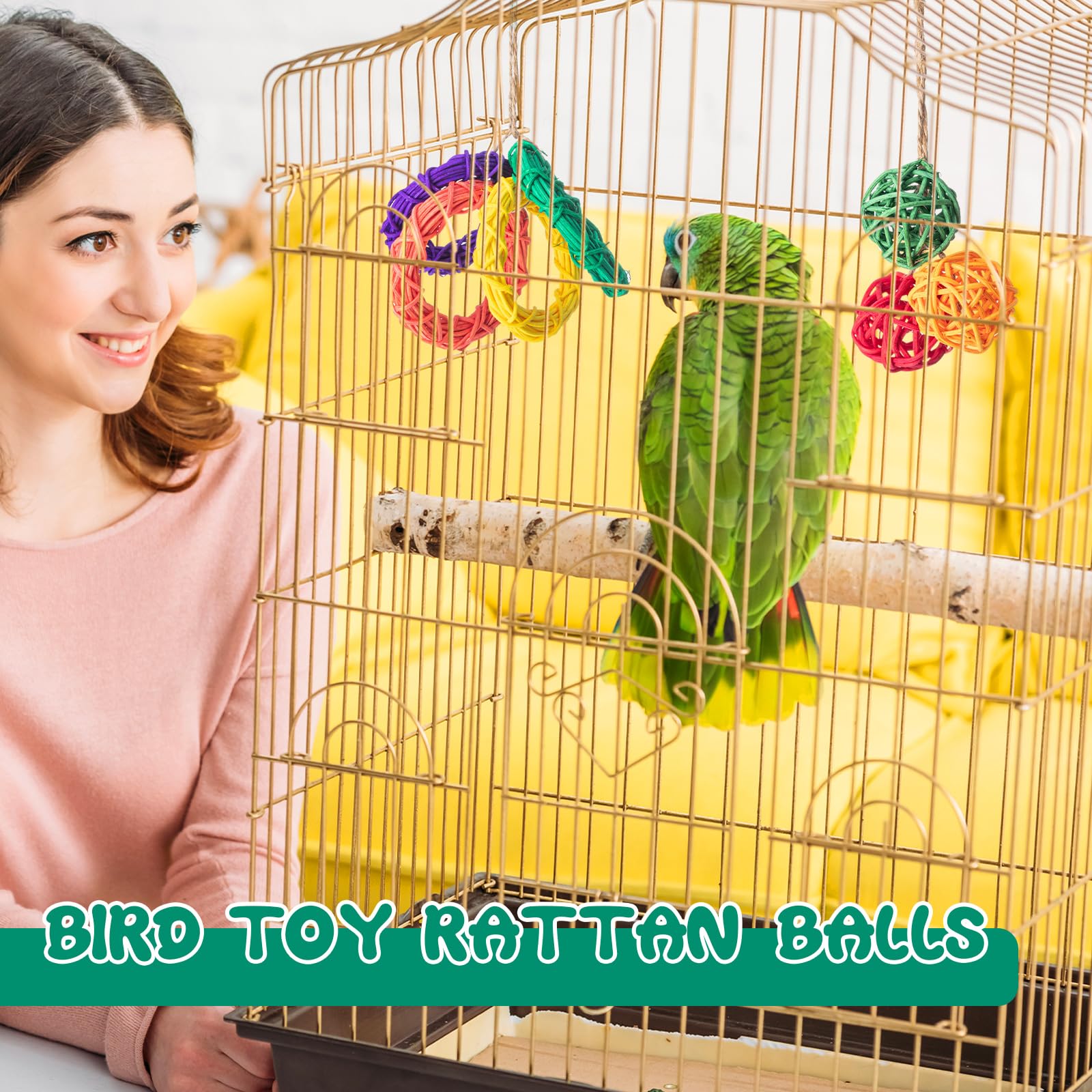 Hiboom 200 Stück Vogelspielzeug: 100 Fingerfallen, 60 Rattan-Kugeln, 40 Rankenringe – Papageien-Weidenbälle, Nymphensittich- und Sittich-Kauspielzeug für Wellensittiche, Kakadus, Haustierkäfig