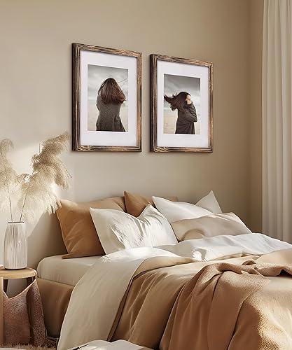 Miniatura 5 de Sonefreiy Portarretratos de madera de 11 x 14 pulgadas con paspartú para fotos de 8 x 10 pulgadas, juego de marcos de fotos marrón moderno para