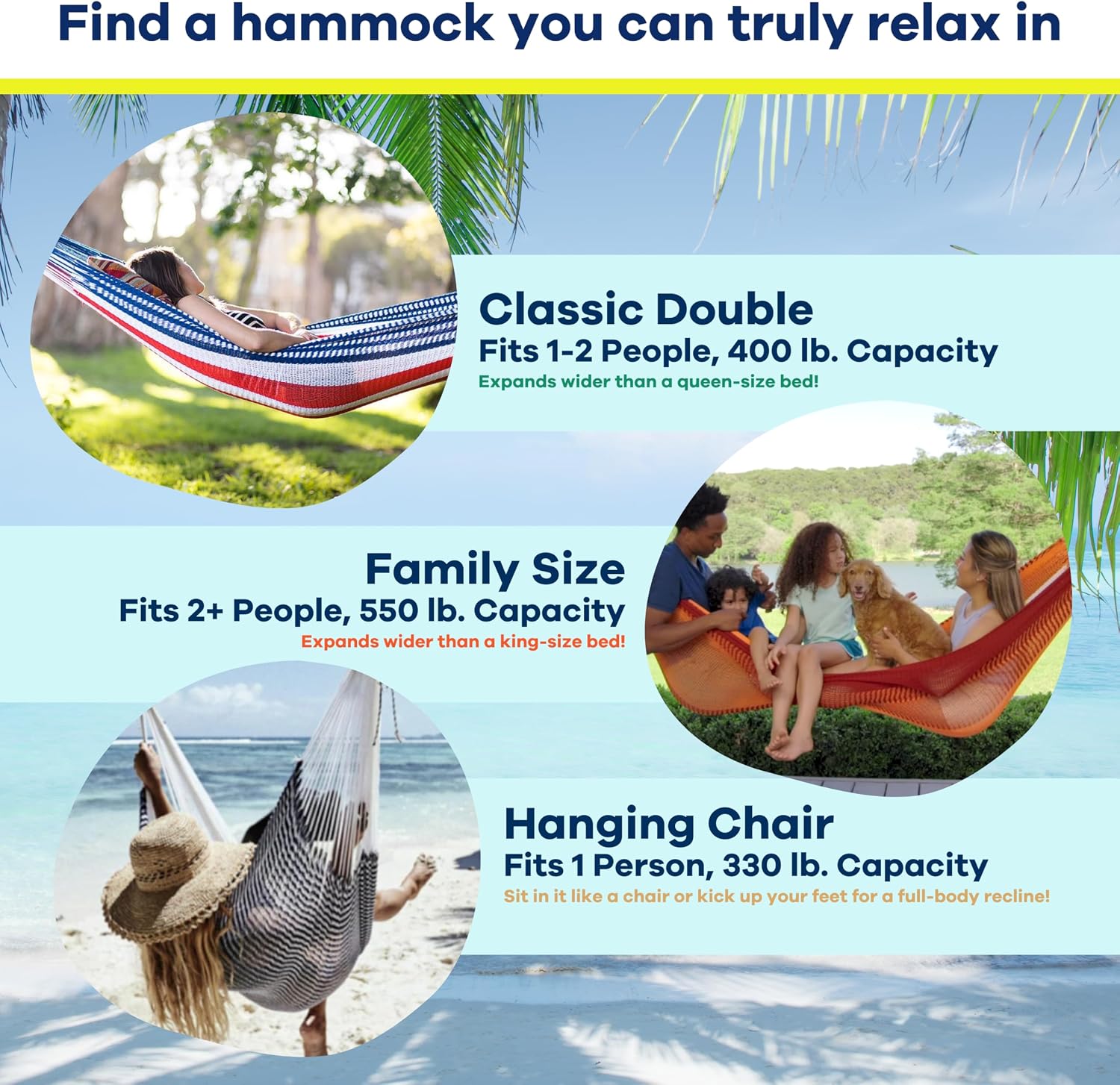 Handwoven Cotton Rope Hammock by Yellow Leaf Hammocks - Double Size, Fits 1-2 PPL, 400lb max - 100% Natural Cotton, Easy to Hang, Artisan Made - Color: Navy Blue - Off White