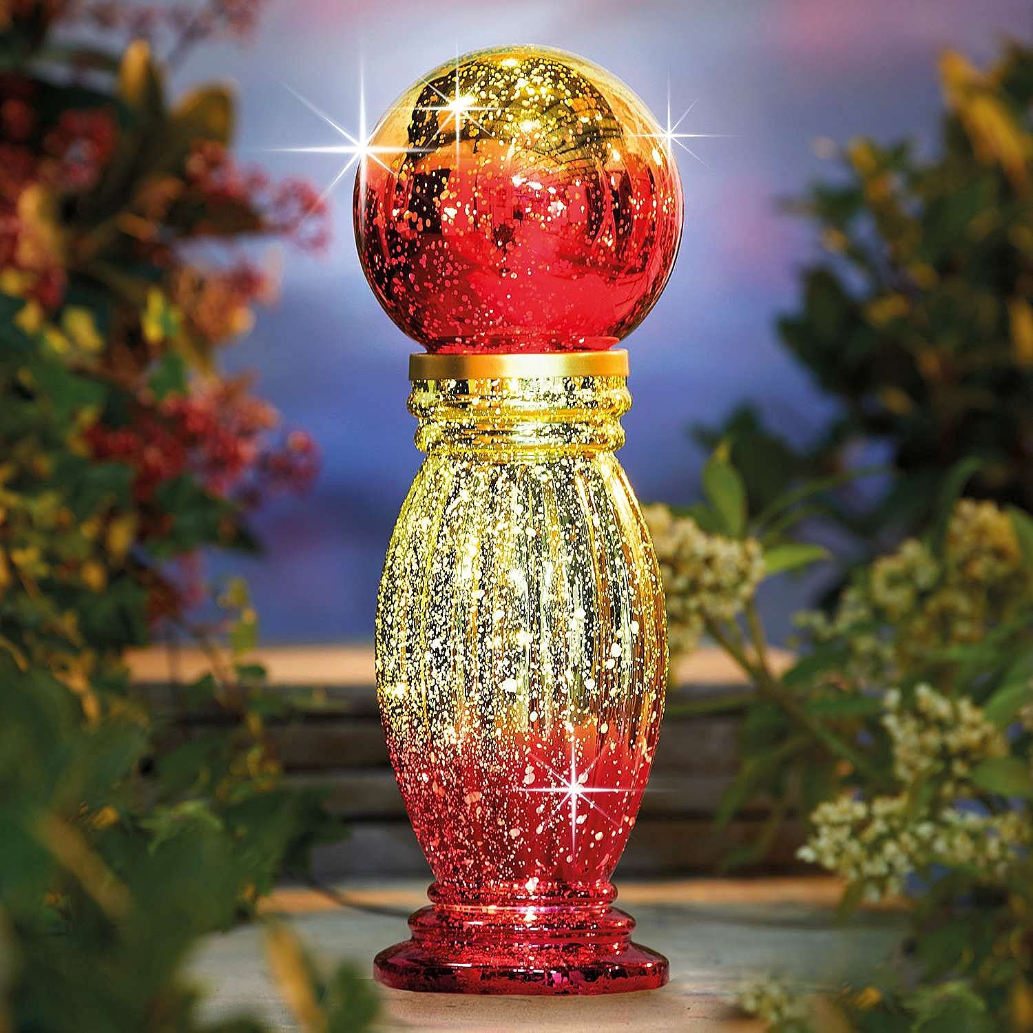 Coopers of Stortford Red & Gold Ombre Solar Gazing Ball Garden Plinth