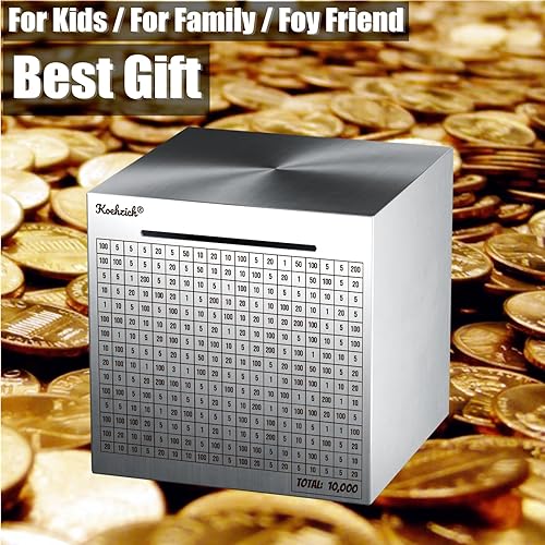 Miniatura 3 de Caja de ahorro de dinero en efectivo de acero inoxidable para adultos con conteo de 10000 dólares, objetivo para niños, caja fuerte de metal grande