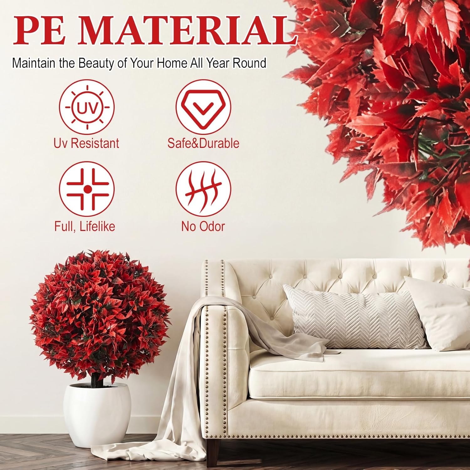 XunYee 2 Set Artificial Topiary Ball Trees UV Resistant Outdoor Faux Shrubs with Ground Spike for Front Porch, Garden, Yard, Patio Decor, Lifelike Greenery Bushes (16 x 8 Inch,Red Green)