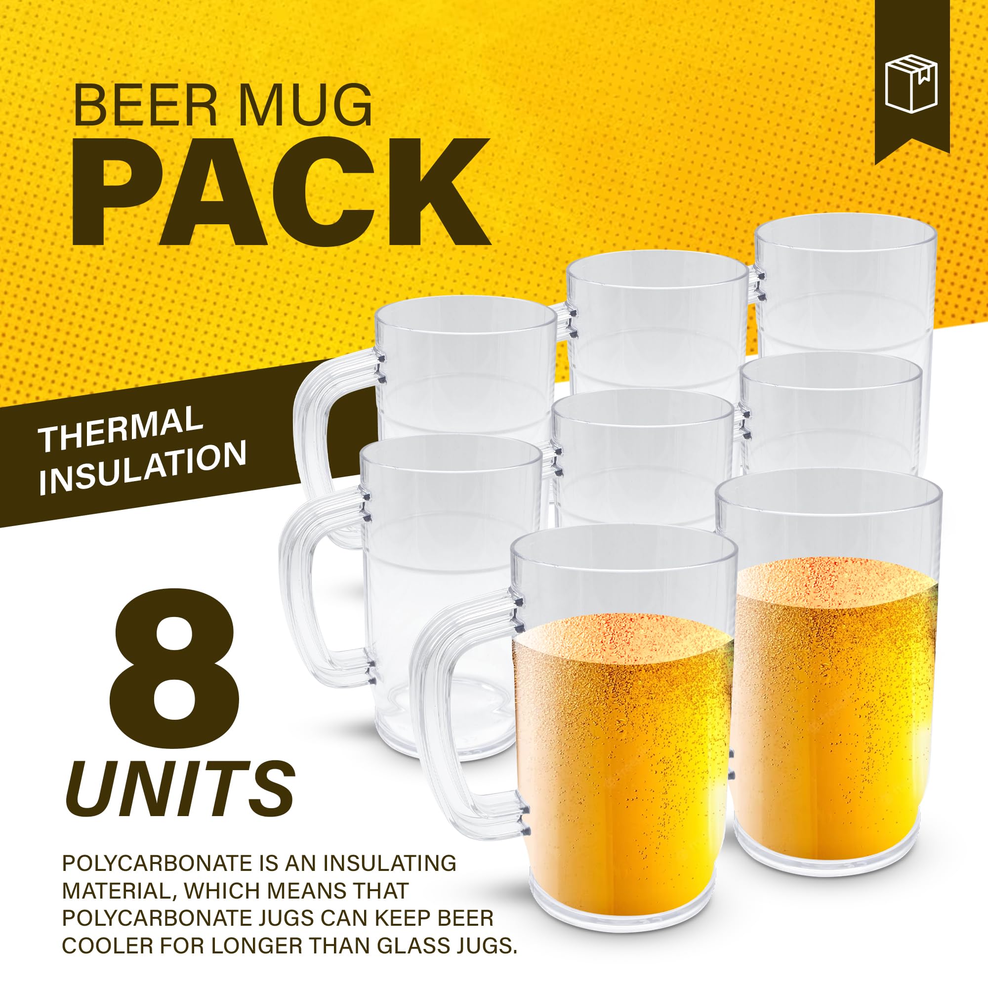 DOJA Barcelona | Bierkrug aus Kunststoff | 1 L | 8er Pack | Bierkrüge Polycarbonat | Wiederverwendbare Hartplastik-Biergläser | Kunststoff-Bierglas, Maßkrug für Bier, Bierbecher, Plastikbecher