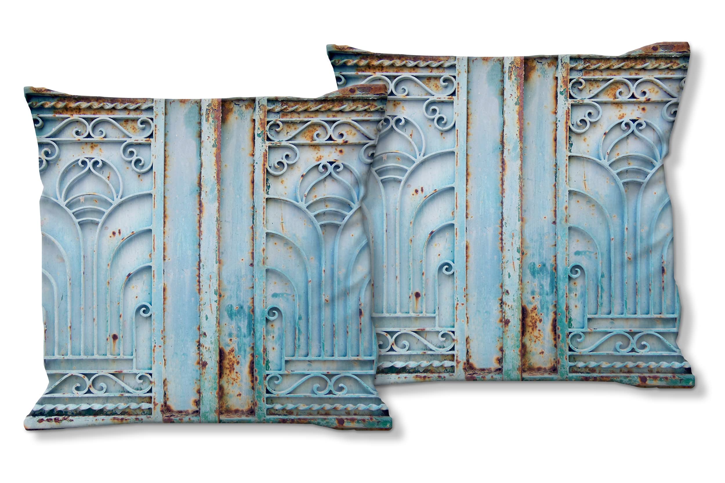 Ornamente 2 -Foto-Kissen-Hülle Set (2 STK.) 40 x 40 cm | Kissen-Bezüge - passend zu Wandbild - Deko-Kissen - Frankreich Tor Villa Metall-Optik
