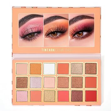 Tintark 18-Shade Peach Please Eyeshadow Palette | Peach, Coral & Warm Neutral Shades, Matte Shimmer and Metallic Finishes, Blendable Buildable Eye Makeup Palette, Talc-Free