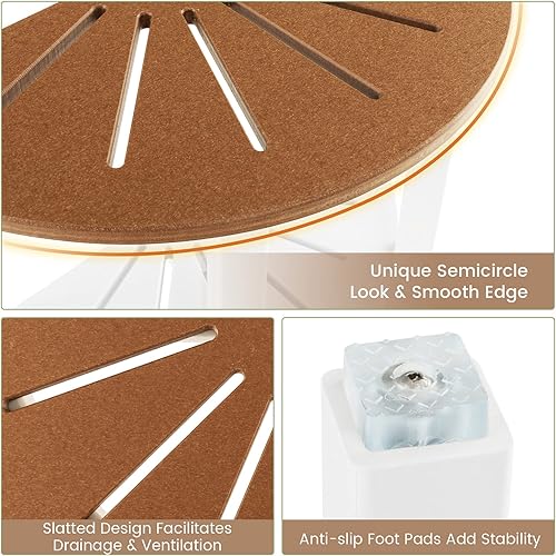 Miniatura 5 de GOFLAME Banco de ducha, taburete de baño de spa con diseño de listones y almohadillas antideslizantes para el interior de la ducha, silla de ducha