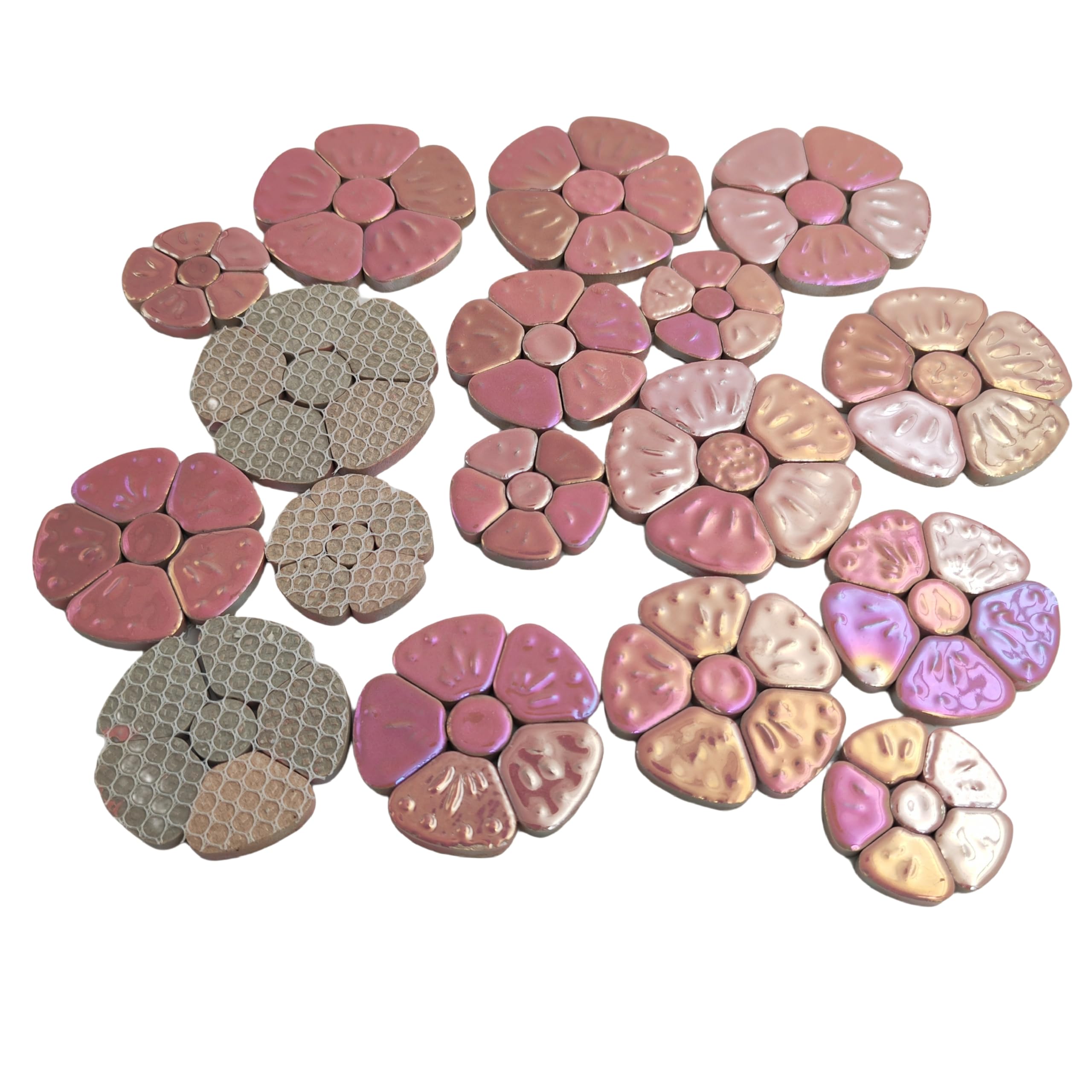 500g Random Iridescent Flower Ceramic Mosaic Tiles for DIY Crafts,3 Size Flowers Mosaic Pieces for Artwork,Photo Frames,Cups,Flower Pots,Fish Tank,Vases,Make Stepping Stones (Pink) - Image 4