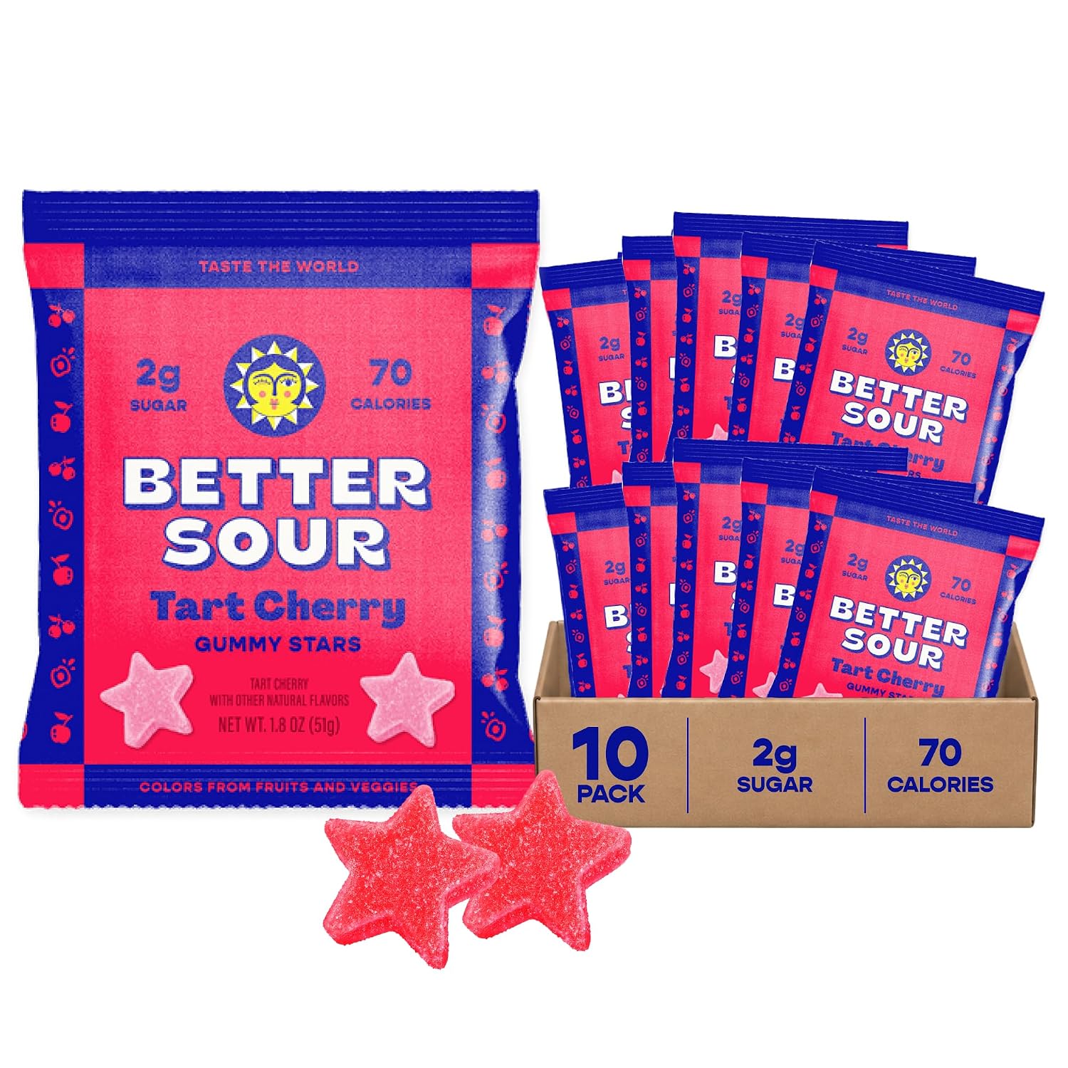 Better Sour Tart Cherry Candy, Sour Gummies with Bold Fruit Flavor, Mouthwatering Sour Candy Made with Real Fruit Juice, Vegan and Gluten-Free Treats, (Pack of 10)