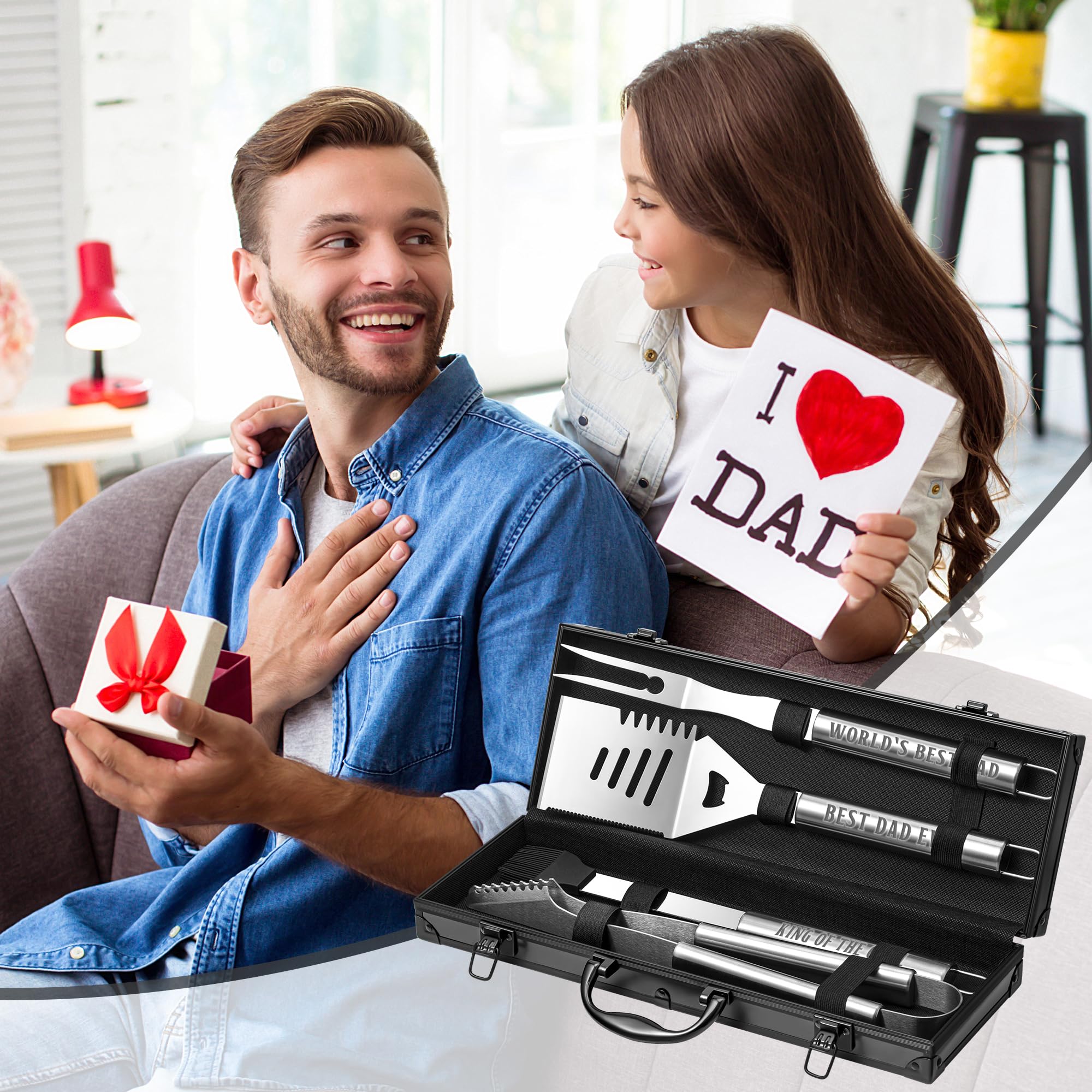Regalos de cumpleaños para papá, accesorios para parrilla, juego de parrilla de acero inoxidable resistente, herramientas para parrilla al aire libre con funda de aluminio, utensilios de parrilla para 6