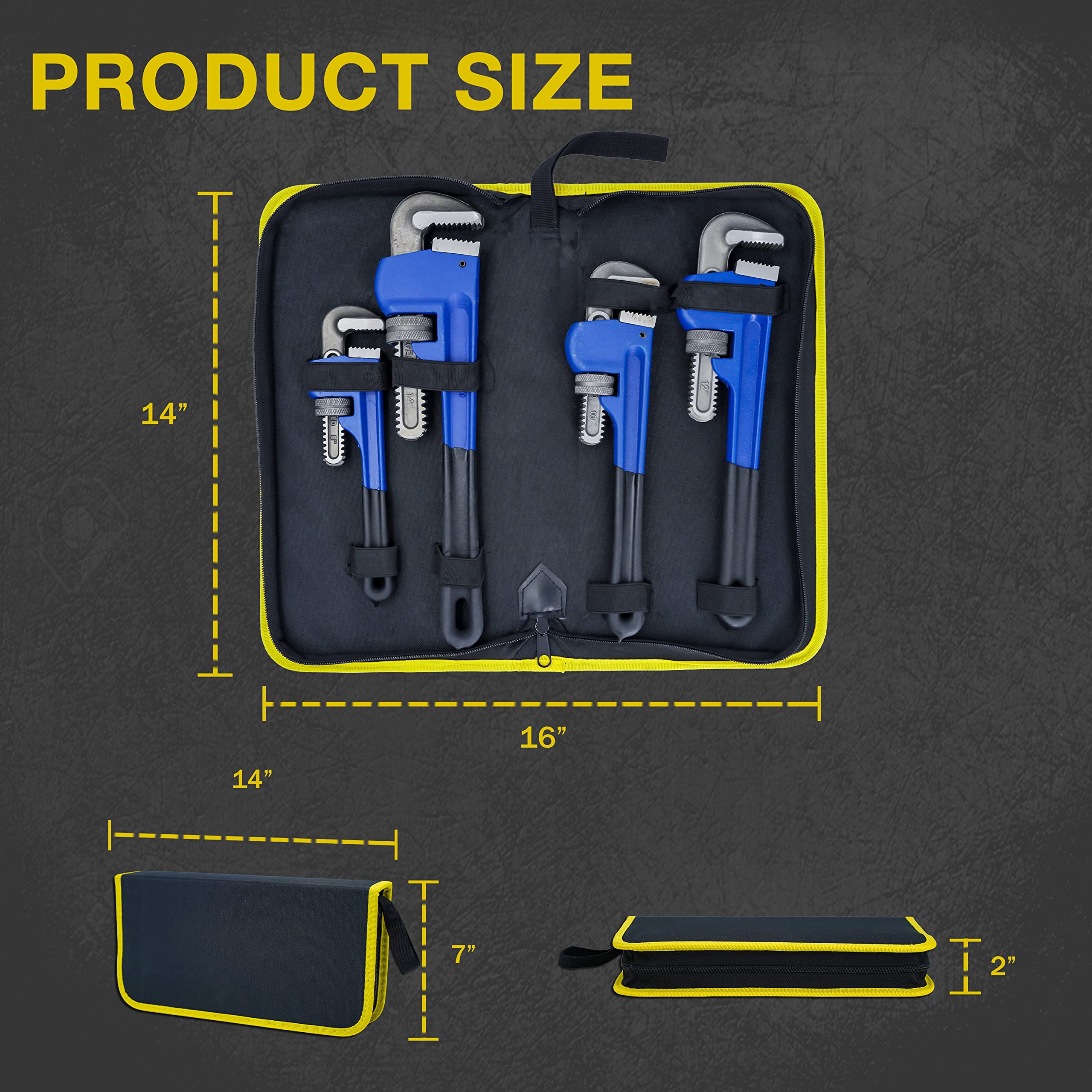 KOTTO 4 Pack Set Heavy Duty Pipe Wrench Set Heat Treated Adjustable 8 ...