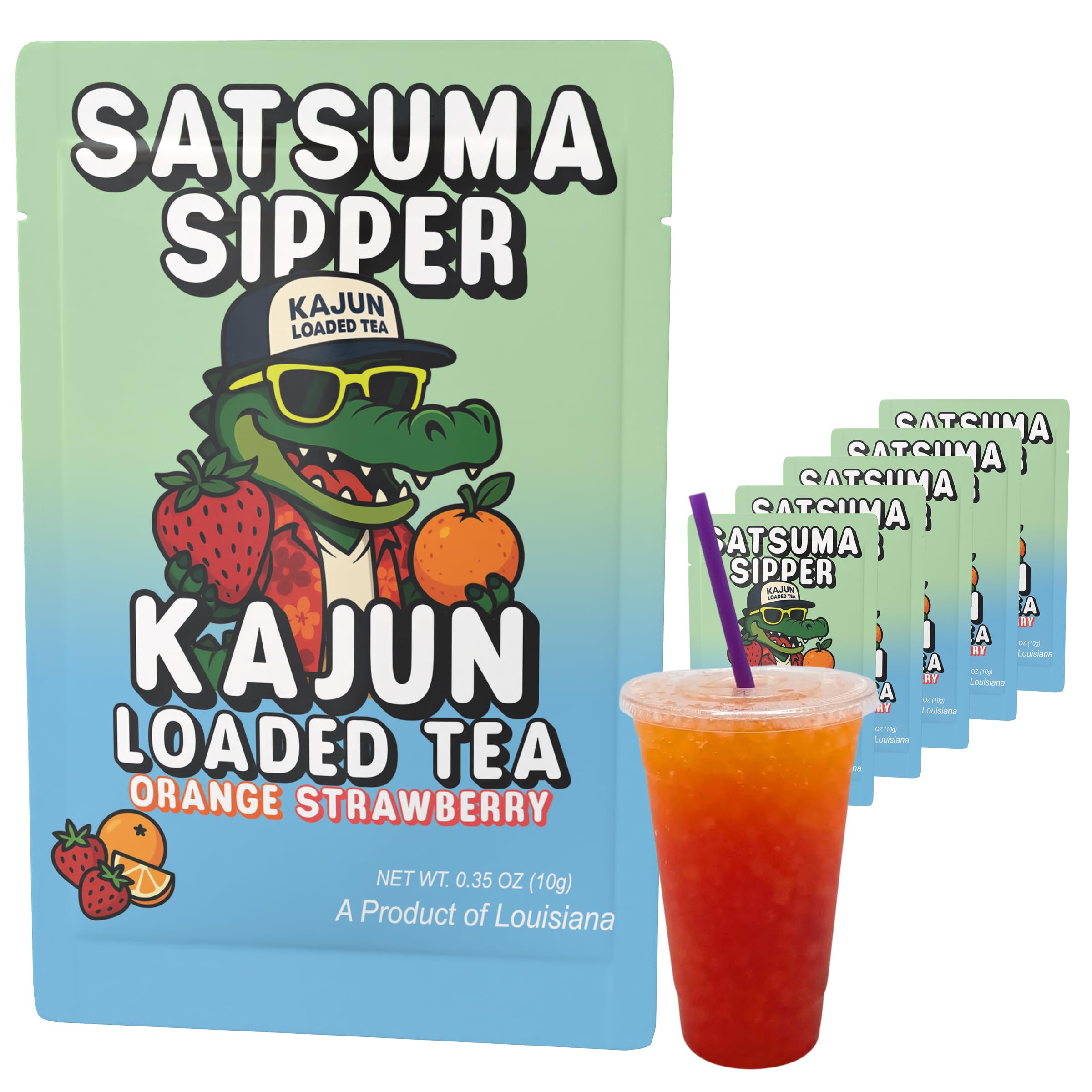 Kajun Loaded Tea Packets – Satsuma Sipper | Orange & Strawberry Flavor | Sugar Free Energy Tea Powder | 250mg Green Tea Caffeine | Zero Calories |