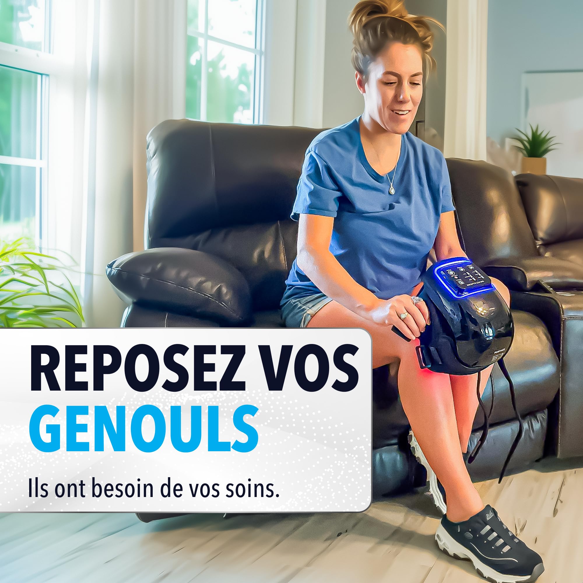 FORTHiQ Pro+ Massage Genoux avec Chaleur et Lumière Rouge, 6-en-1: Chaleur, Lumière Rouge à Double Longueur d'Onde et Vibration – Sans Fil, Portable, Rechargeable, Fonction Mémoire, Bandes Ajustables