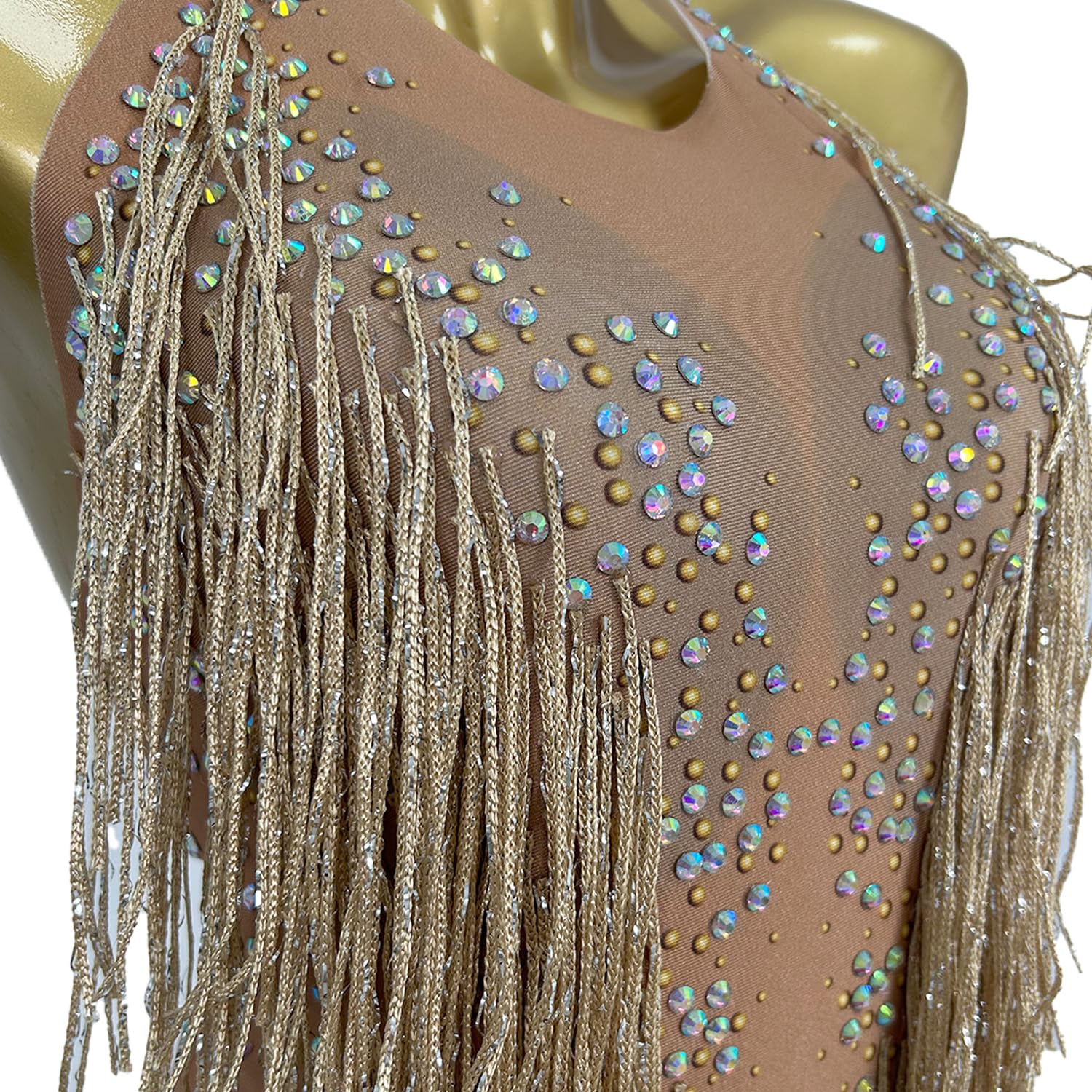 Glitzernder Strass-Fransen-Gymnastikanzug für Damen, Nachtclub, Party, Tanzkostüm, Einteiler, Bühnenkleidung, sexy Performance-Body