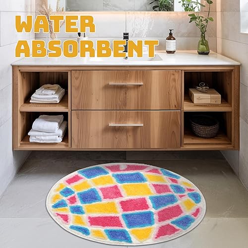 Miniatura 4 de Percozzi Alfombra de baño de bola de discoteca de los años 80 de 25.5 pulgadas, redonda, colorida, retro, divertida, con respaldo antideslizante,