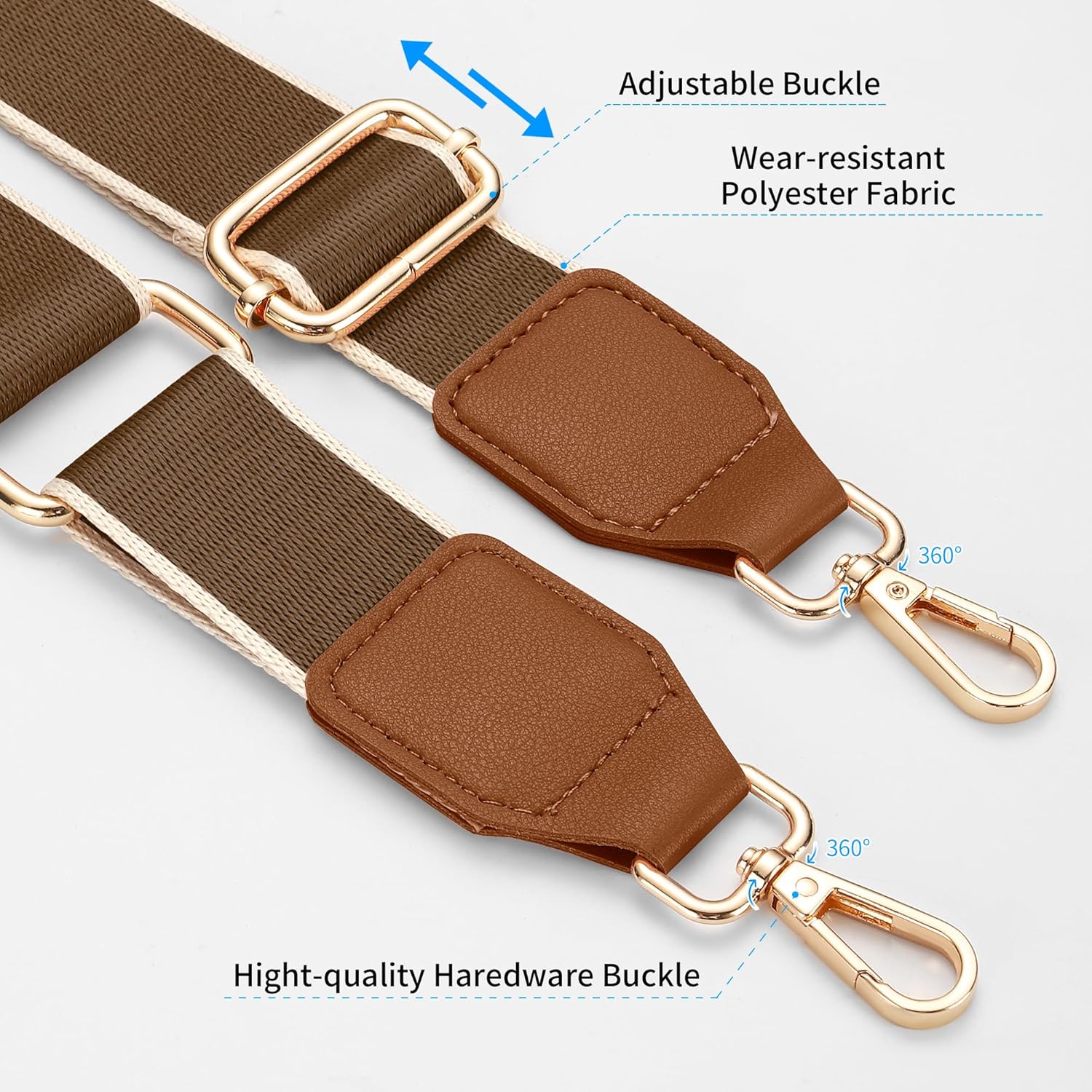 Purse Straps Replacement Crossbody, Universal Wide Shoulder Strap for Bags Adjustable Straps for Handbags,Gold Buckle - Dark Khaki - Image 3
