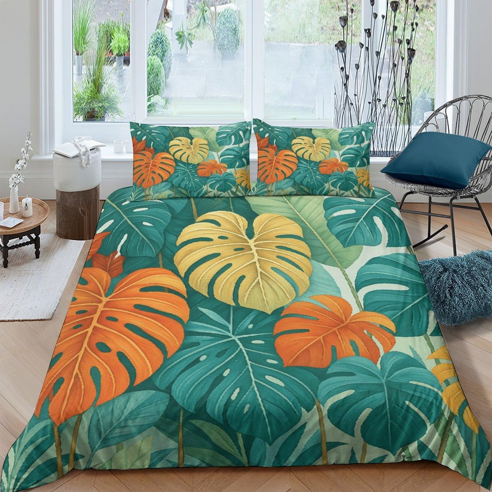Ctjqhvkz Style-1 3D Printed Tropical Monstera Fitted Sheet Microfiber Soft Breathable Jungle Leaf Mattress Cover For Bedroom Guest Room Decor Single（135X200cm）
