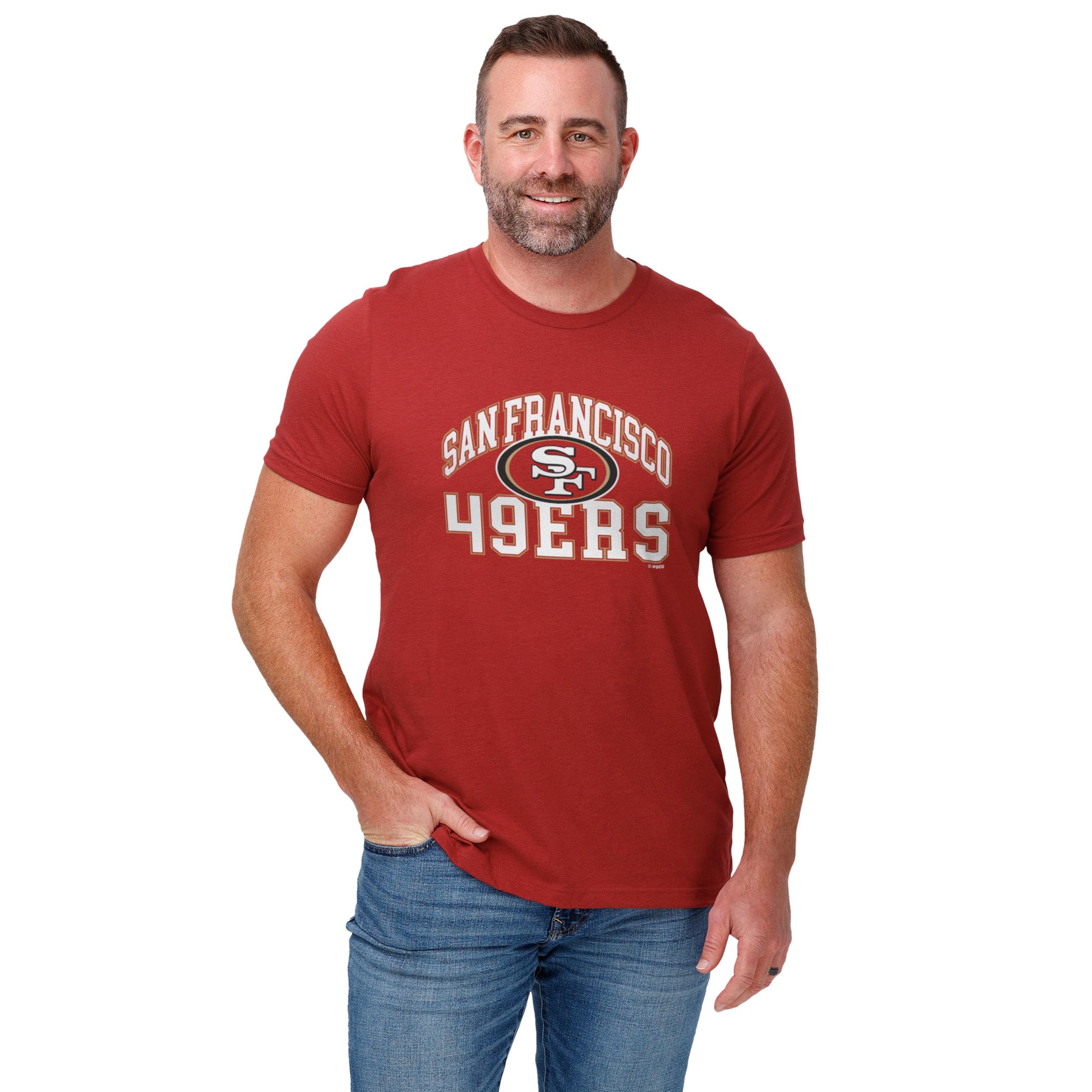 FOCO San Francisco 49ers Arched Wordmark Primary Color T-Shirt - Large
