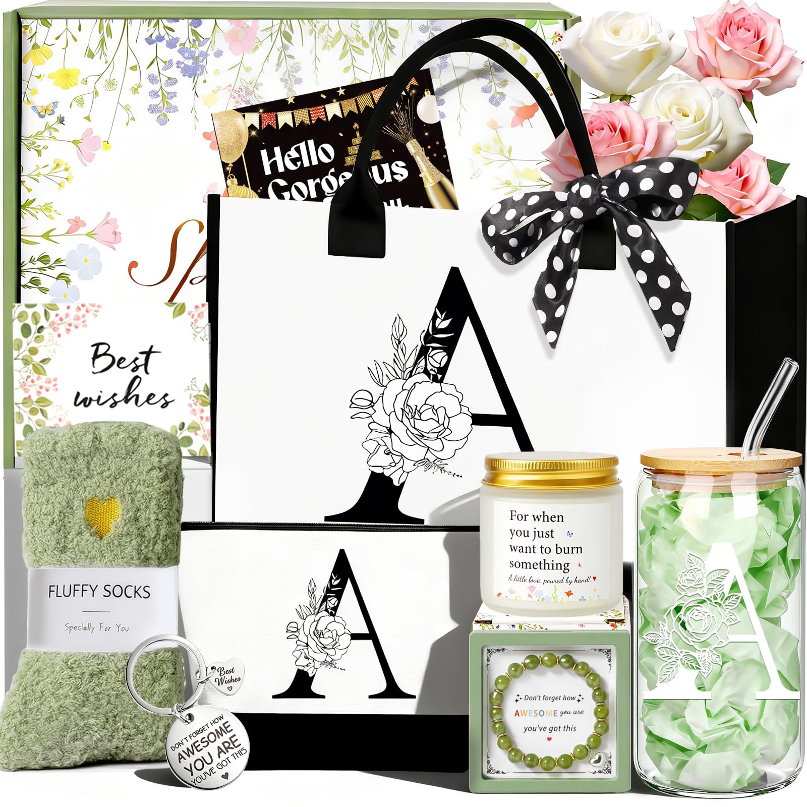 SHXWELL Birthday Gifts for Women, Personalized Graduation Gifts for Women Her, Customised Initial Gifts for Teacher Best Friend Nurse Wife Mom Daughter Sister, Get Well Thank you Gift (A)
