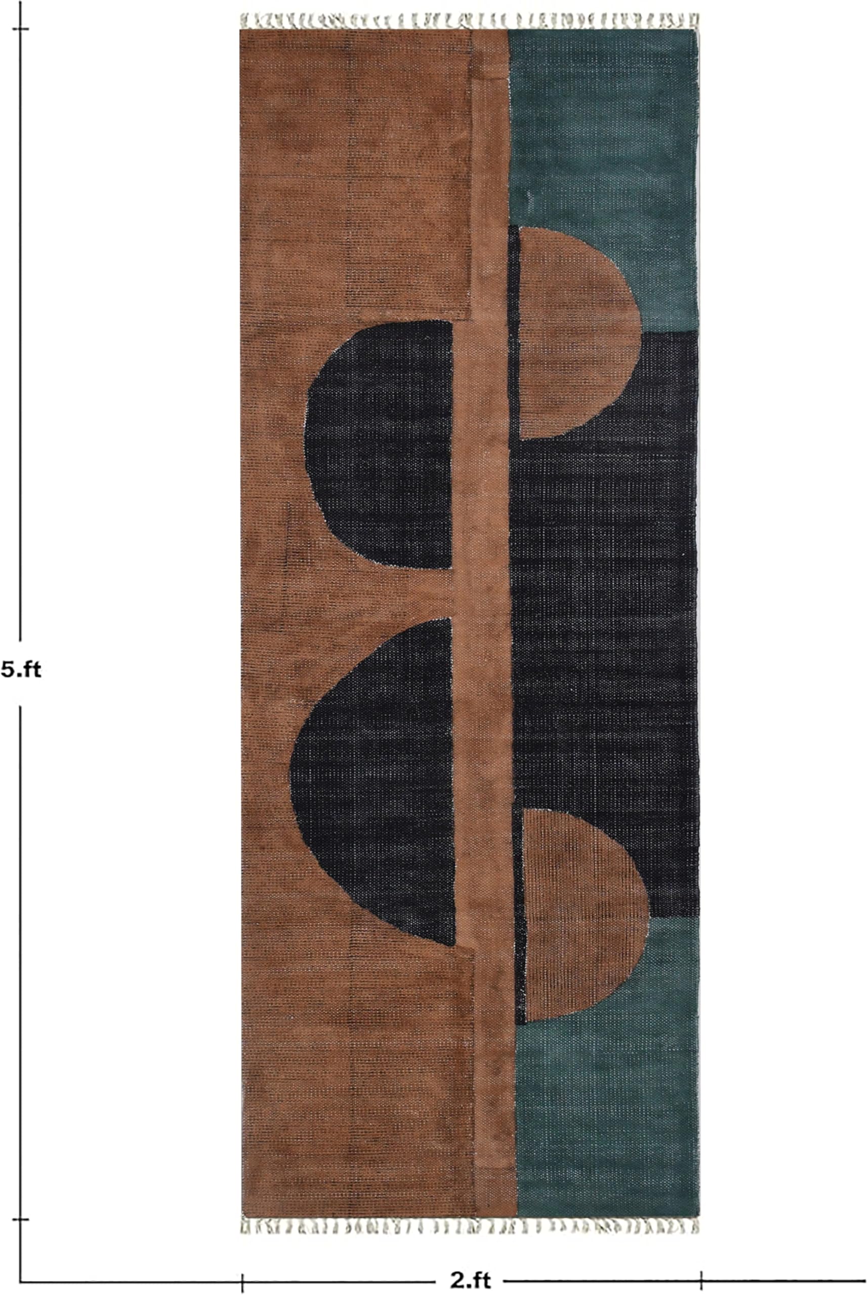 Area Rug Collection Baumwoll-Läufer, 122 x 30 cm, Schwarz und Braun, Halbmond-Designer-Baumwoll-Teppich für Schlafzimmer, Eingang, Haustür, Läufer für Bauernhaus, Küche, Waschküche