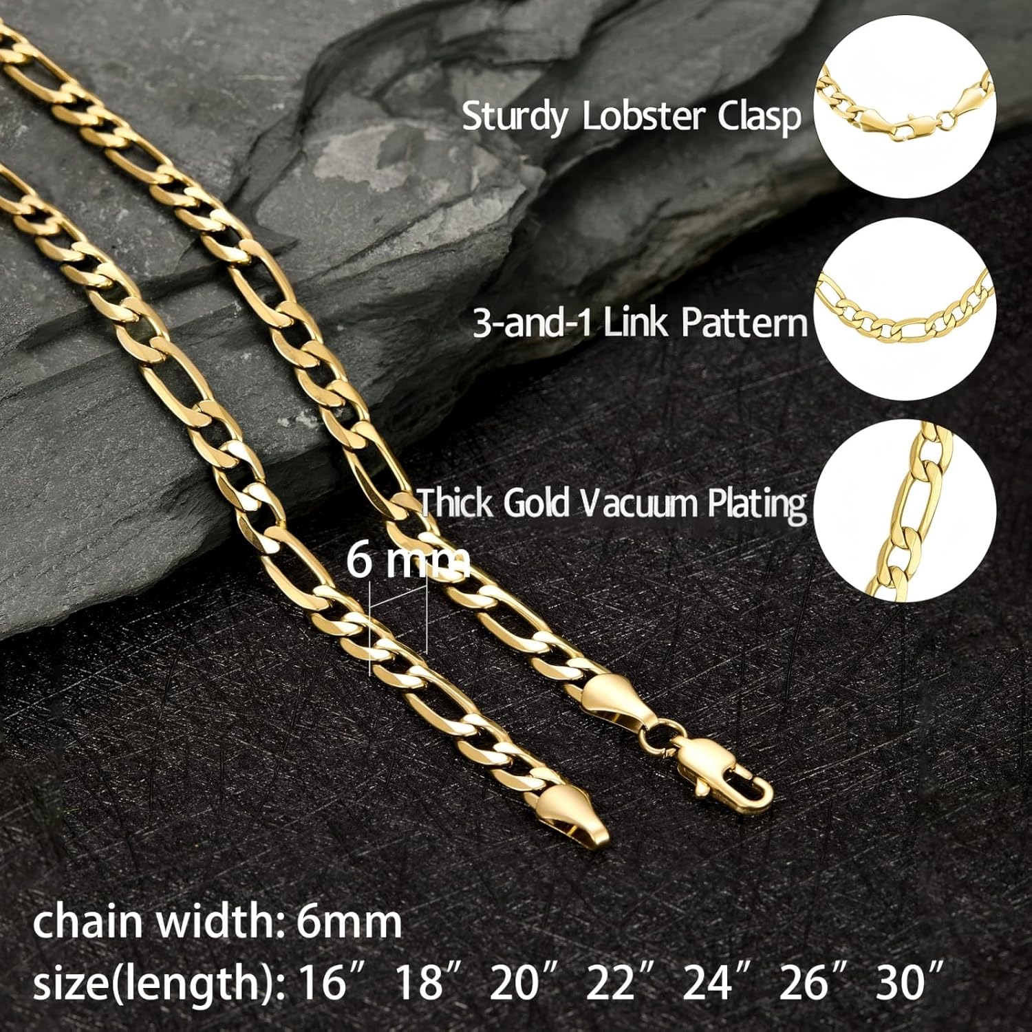 14K Gold Chain for Men 6mm Figaro Chain Necklace for Women Unisex 20 Inch - Image 6
