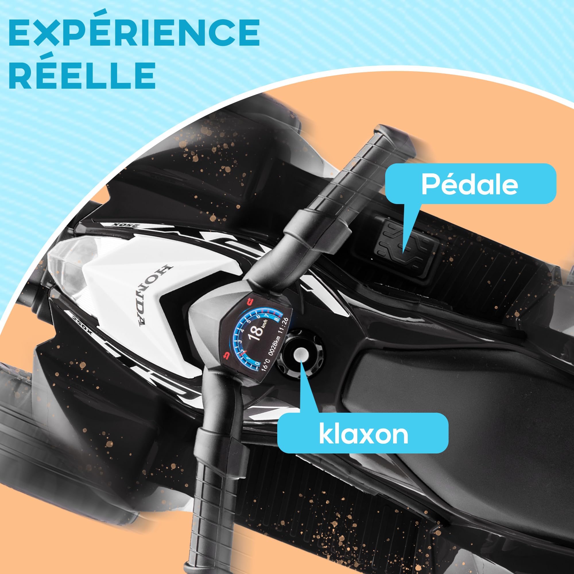 AIYAPLAY Quad Électrique Enfant 6 V Honda sous Licence 2,8 km/h Noir | Voiture Électrique Enfants, Klaxon, Poignée et Selle Ergonomique, Phares LED