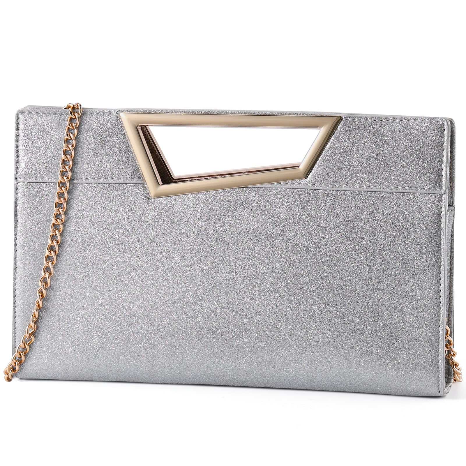 VX VONXURY Umhängetasche Damen Handtasche, Clutch Silber Klein Elegant Abendtasche Vegan Leder Kleine Geldbörsen für Hochzeit Party Abendessen