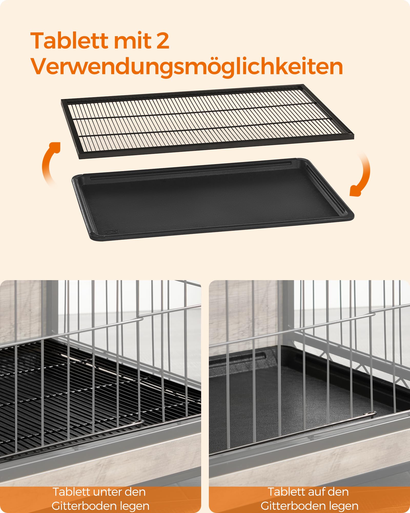 Feandrea Hundekäfig Möbel, Beistelltisch, Hundebox, Moderne Hundehütte Indoor für Hunde bis zu 36 kg, hochbelastbar, Hundehaus für Zuhause, herausnehmbares Tablett, 2 Türen, Greige PFC004G01