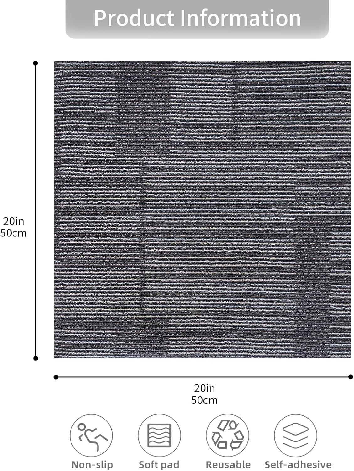 20"x20" Peel and Stick Carpet Tiles, 10-Pack (26.9Sq Ft) with Non-Slip Padding, Self-Adhesive Floor Squares for Kitchen, Bedroom, Office Indoor Outdoor Use (p-5)