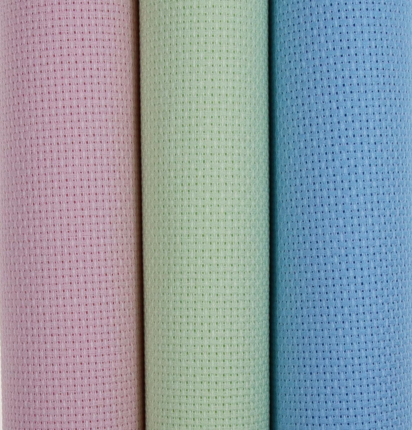 KCS 3 pc of 15" x 18"(38cmx45cm) Counted Cross Stitch Cotton Aida Cloth Needlework Rolled Fabric Box,16CT,Light Blue+Pink+Light Green