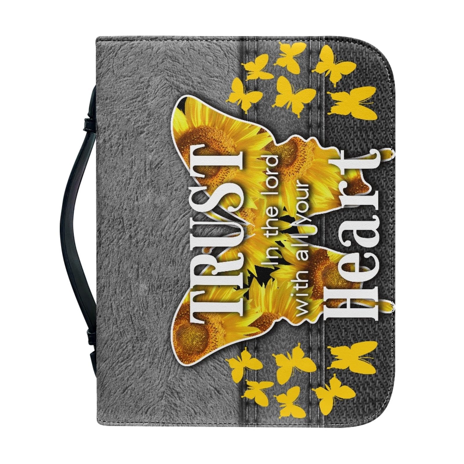 Dajingkj Bible Cover with Zip Large Leather Bible Covers Women's Flowers Bible Bag Women's Bag Bible Book Church Handbags, Golden Butterfly, XX-Large