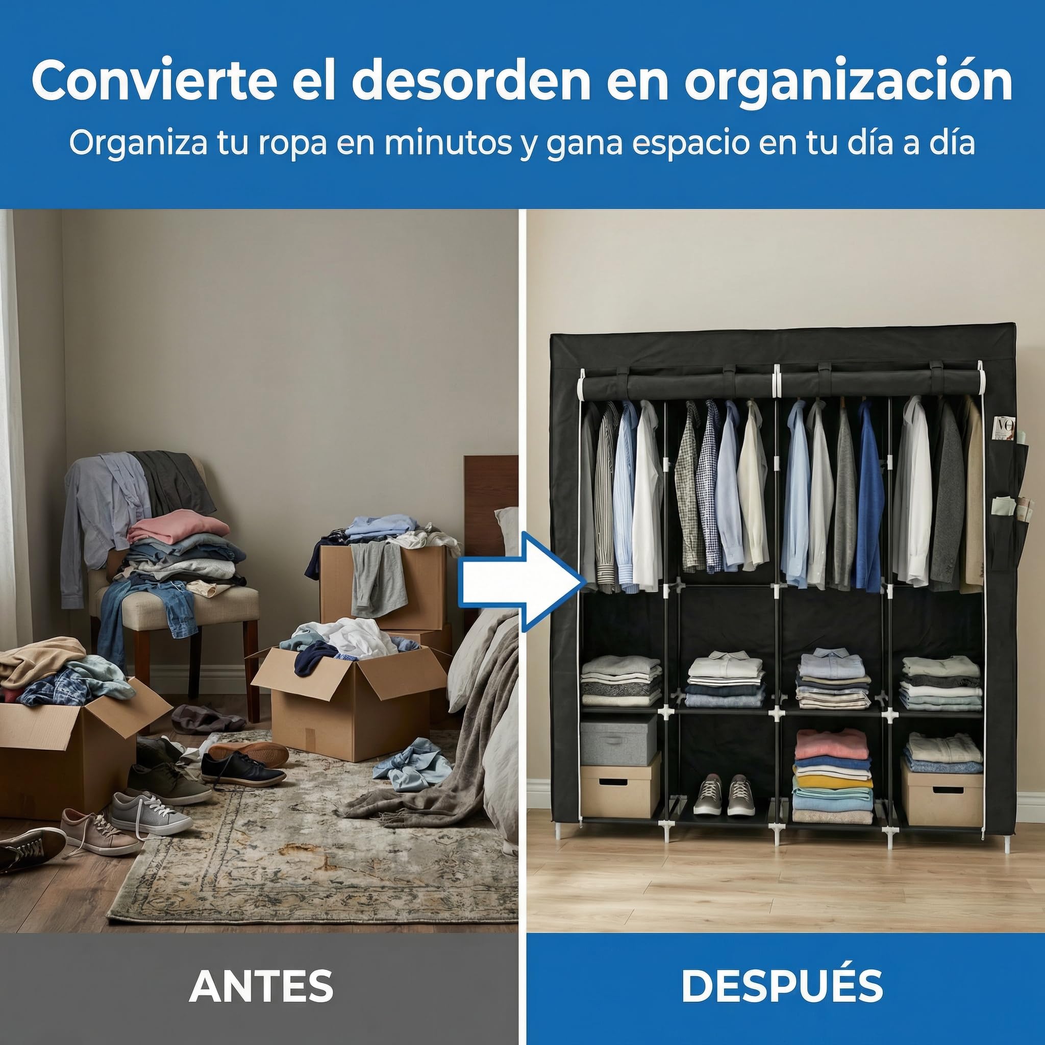 Pincho Armadio guardaroba in tessuto, armadio portatile per abbigliamento, organizer per vestiti, con cerniera, scaffali modulari con appendiabiti, Wardrobe, armadio organizer - 170 x 45 x 165 cm nero