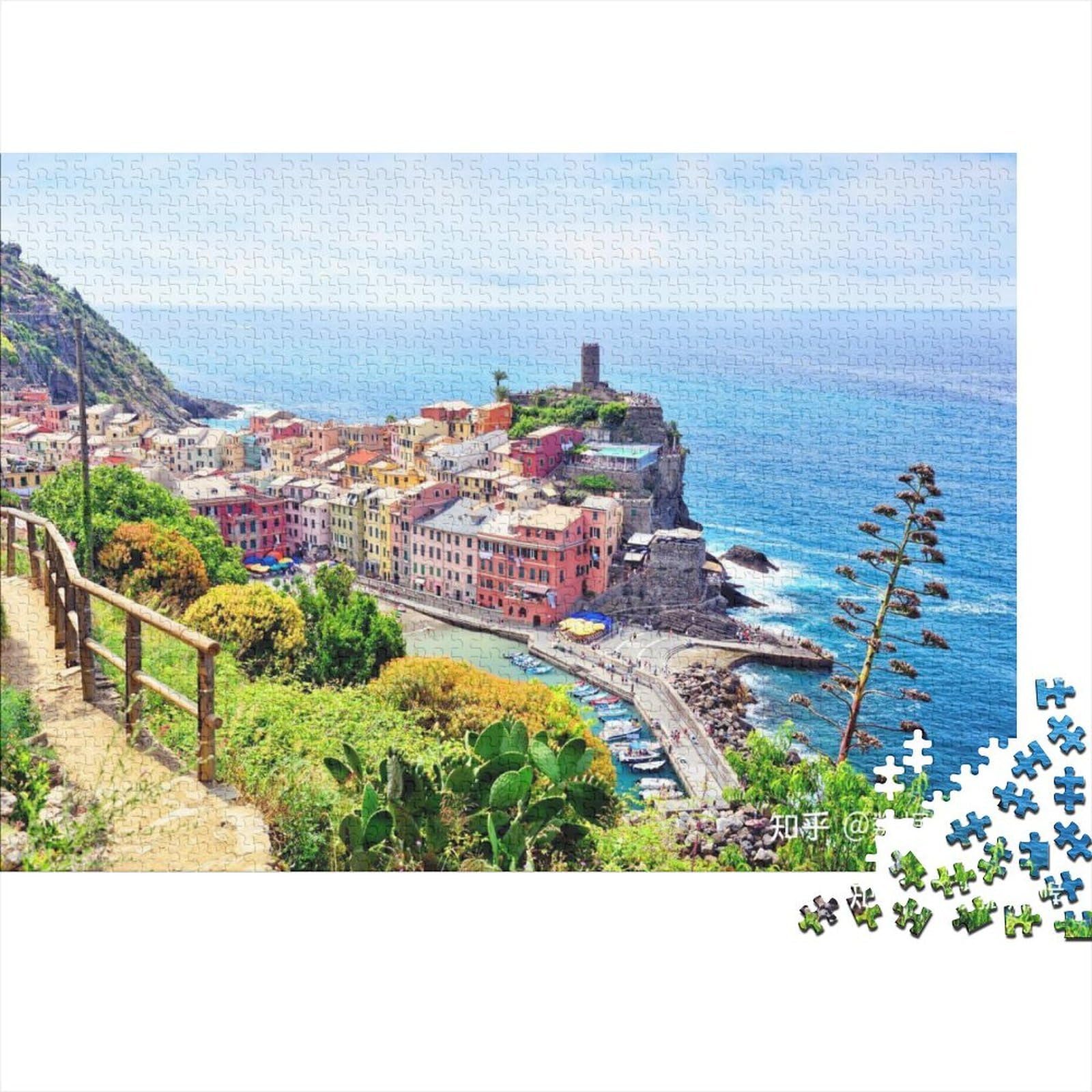 Italian Coastal Town Jigsaw Puzzles 1000 Piece Recyclable Cinque Terre Puzzle for Elderly Educational Game Decompression Ideal for Holiday Blessings Gift 52x38cm/1000pcs