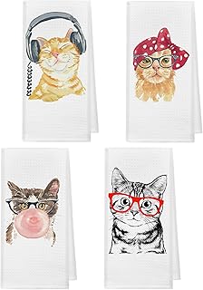 kunlisa Funny Cat Kitchen Hand Towels,Cat Mom Lover Lady Gifts for Women,Cute Hand Towels for Bathroom Kitchen Decor,16x24 Inch Set of 4