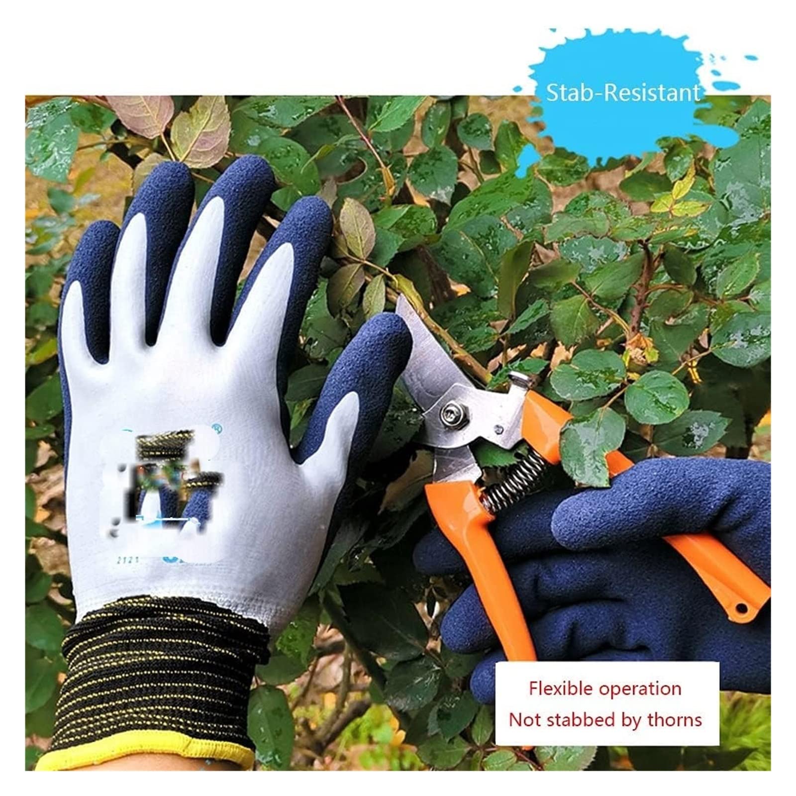 Gants de travail, gants jardinage, anti-épines, en nylon, paume anti-coupure, à prise sûre, protection haute performance niveau 5, double couche latex imperméable(XL)