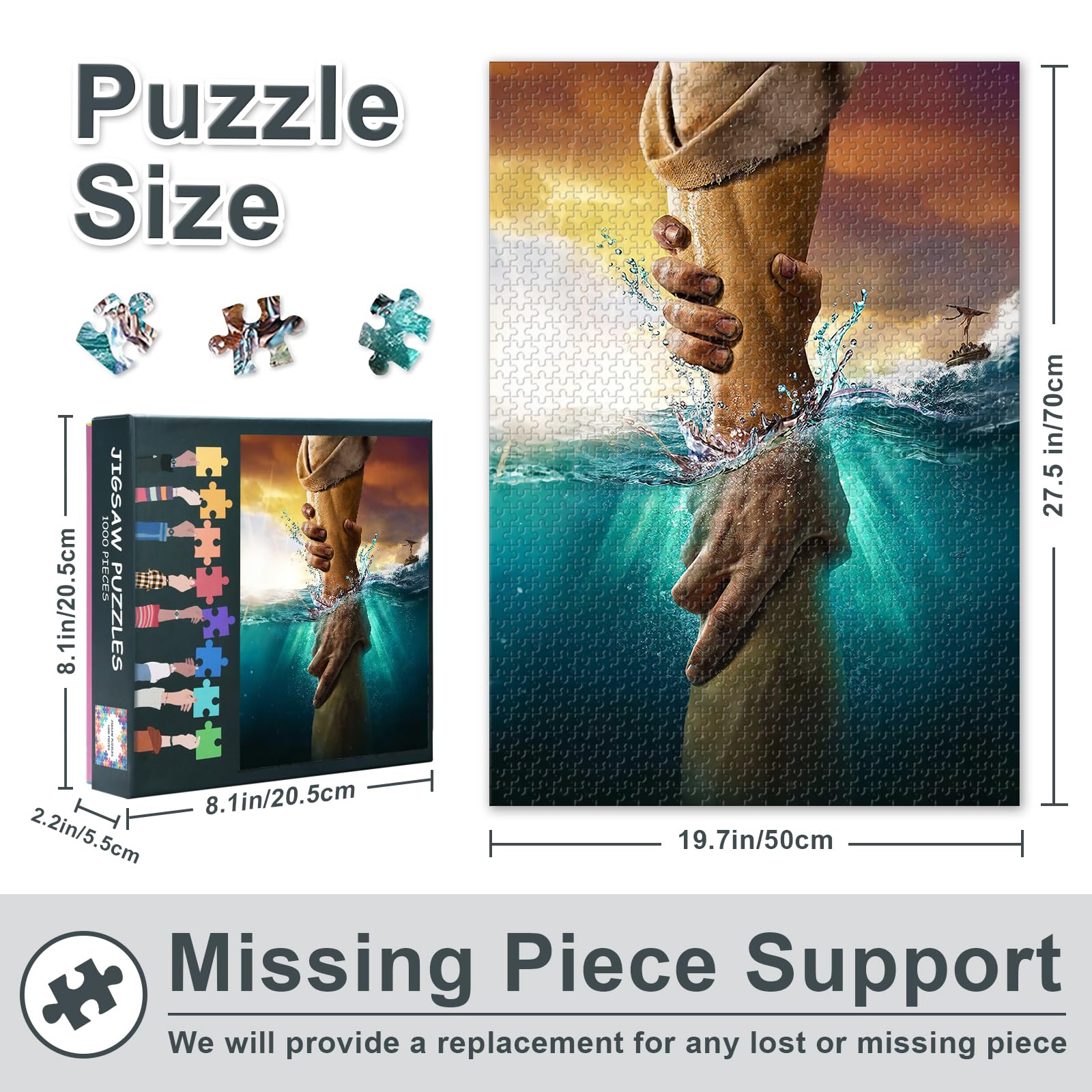 Christian 1000 Piece Jigsaw Puzzles for Adults Jesus Belief Painting Jigsaw Puzzle the Hand of God Puzzles for Challenging Family Activity Art Religious DIY Puzzle Decor Gifts - Image 3