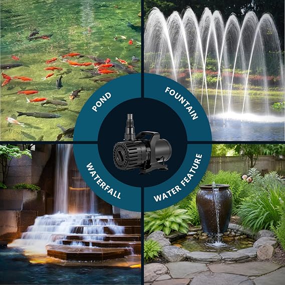 100W Pond Pump for Outdoor Ponds, 700-1800 GPH Adjustable Flow