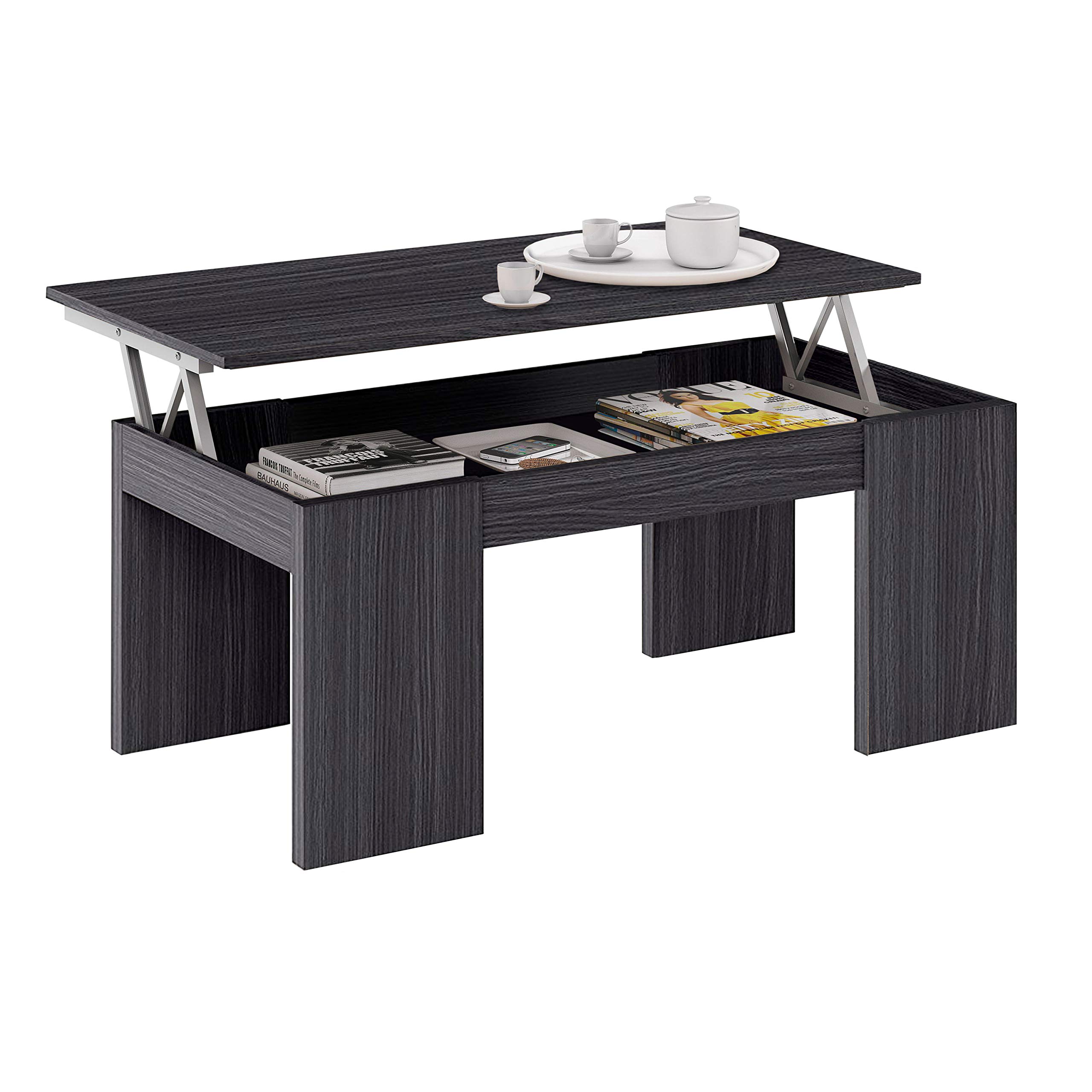 Mesa de Centro Elevable, Mesita de Salon Comedor, Modelo Kendra, Acabado en Gris Ceniza, Medidas: 100 cm (Largo) x 50 cm (Ancho) x 43-54 cm (Alto)