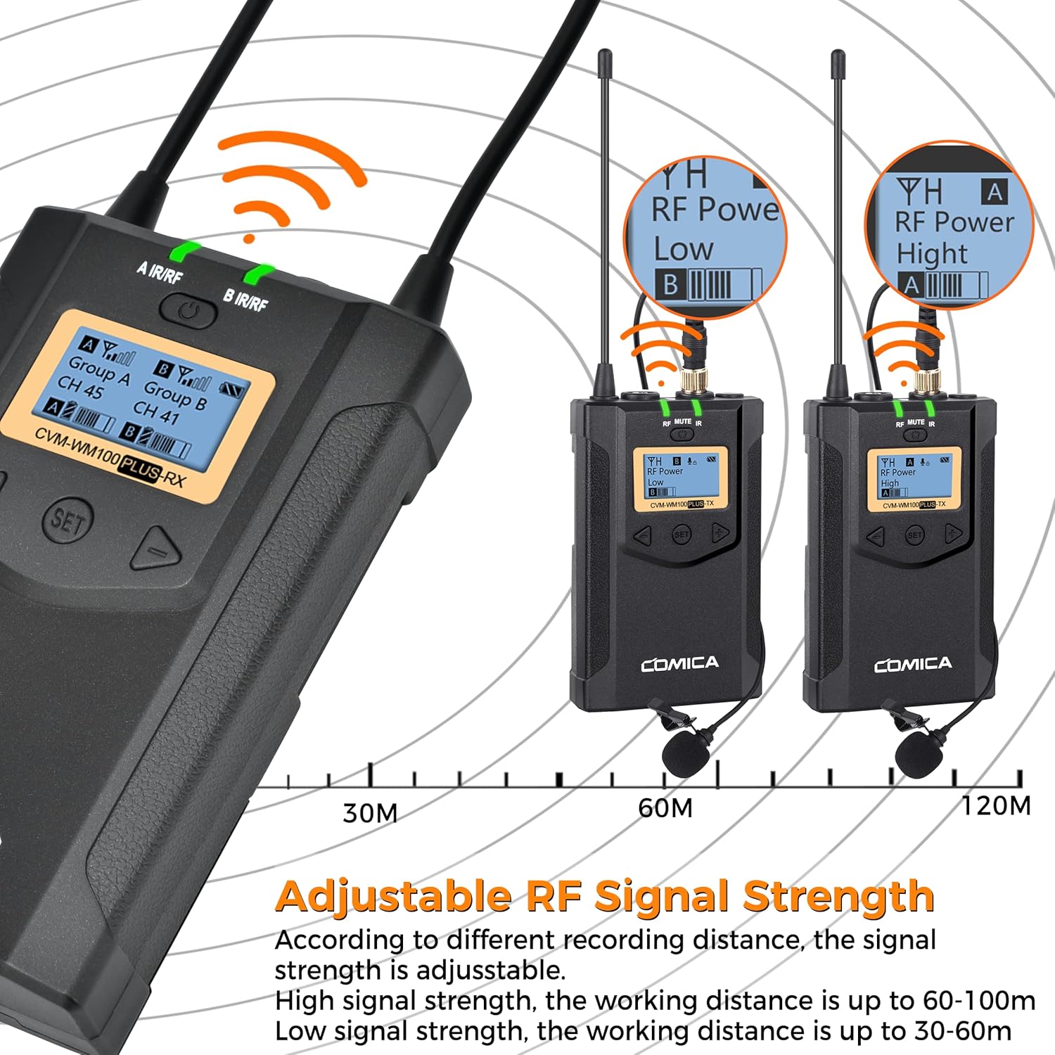Wireless Lavalier Microphone, with Carrying Bag,Comica CVM-WM100 PLUS UHF 48 Channels Dual Lapel Microphone System for DSLR Cameras, XLR Camcorder, Phone, Lav Mic for Interview Youtube Video Shotting - Image 3