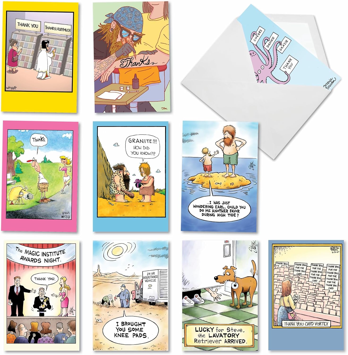 NobleWorks 10 Assorted Box Set Hilarious Thank You Greeting Cards w/5 x 7 Inch Envelopes (10 Designs, 1 Each) Much Gratitude AC7851TYG-B1x10
