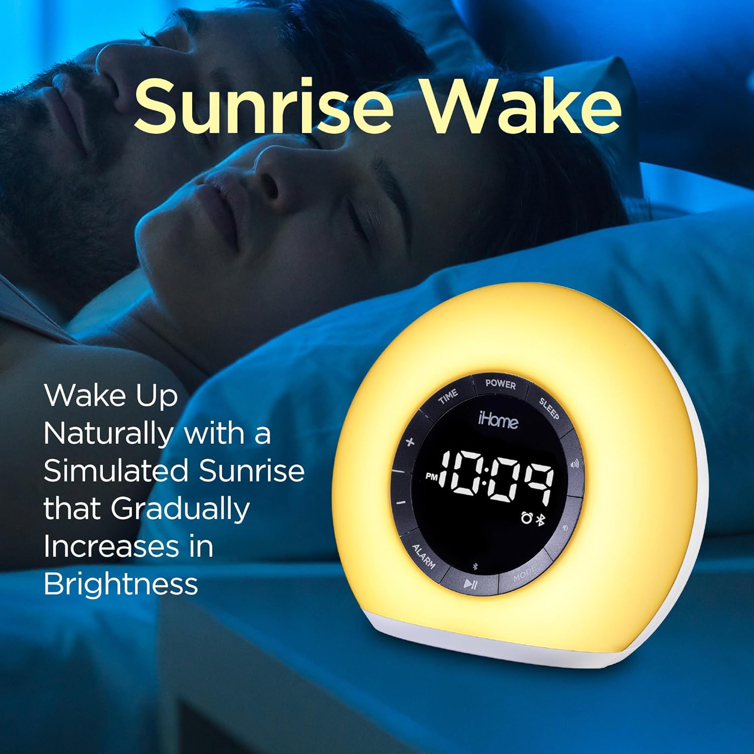 iHome Sunrise Alarm Clock Radio with Bluetooth Speaker, Color Changing Lamp, and USB Charging (iBT32)