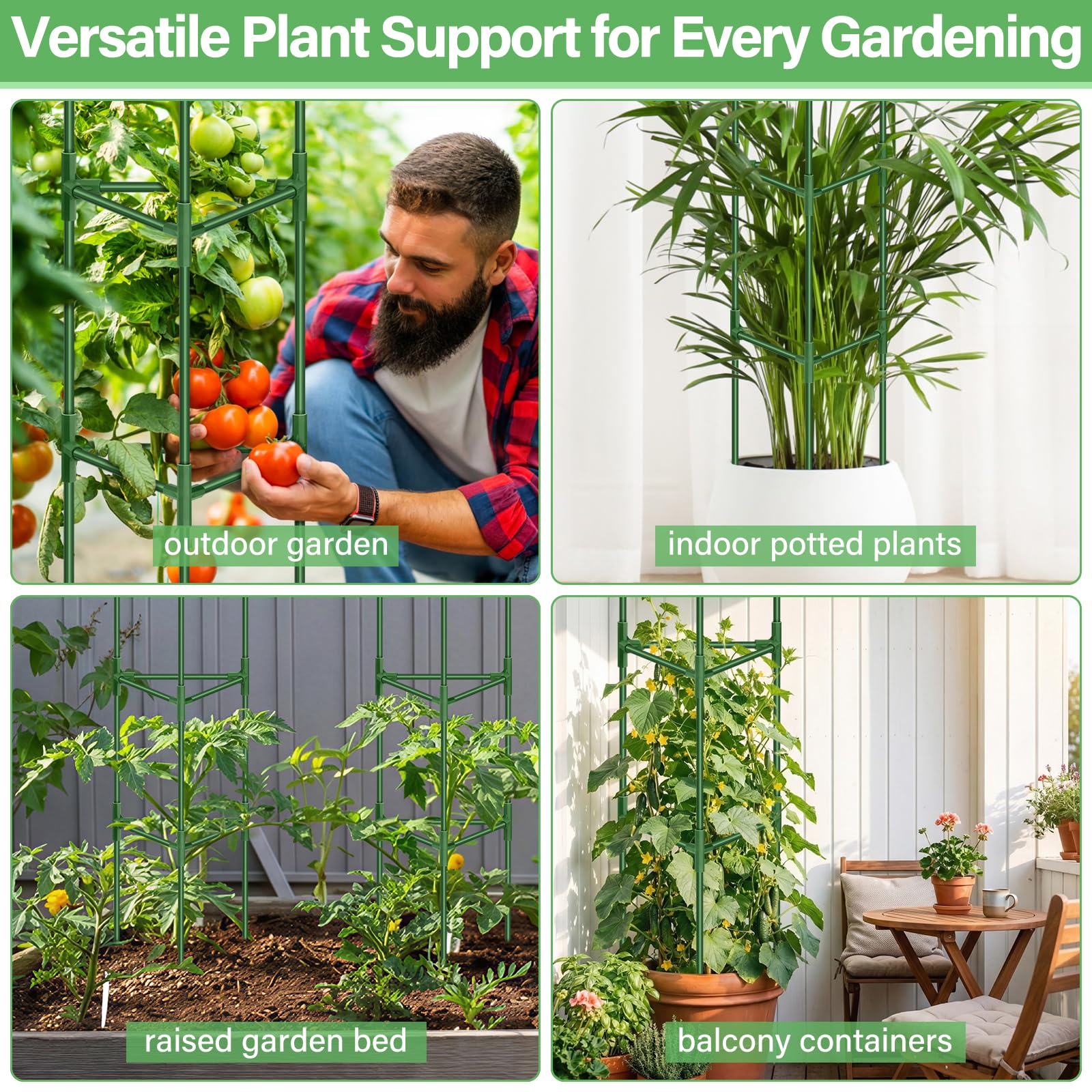 Legigo Tomatenkäfig für den Garten, robuste Tomaten-Rankgitter, Pflanzenstützpfähle, verstellbares Gartenspalier, Pflanzkäfig für Kletterpflanzen, Paprika, Outdoor, Hochbeet und Gemüse, 6 Stück