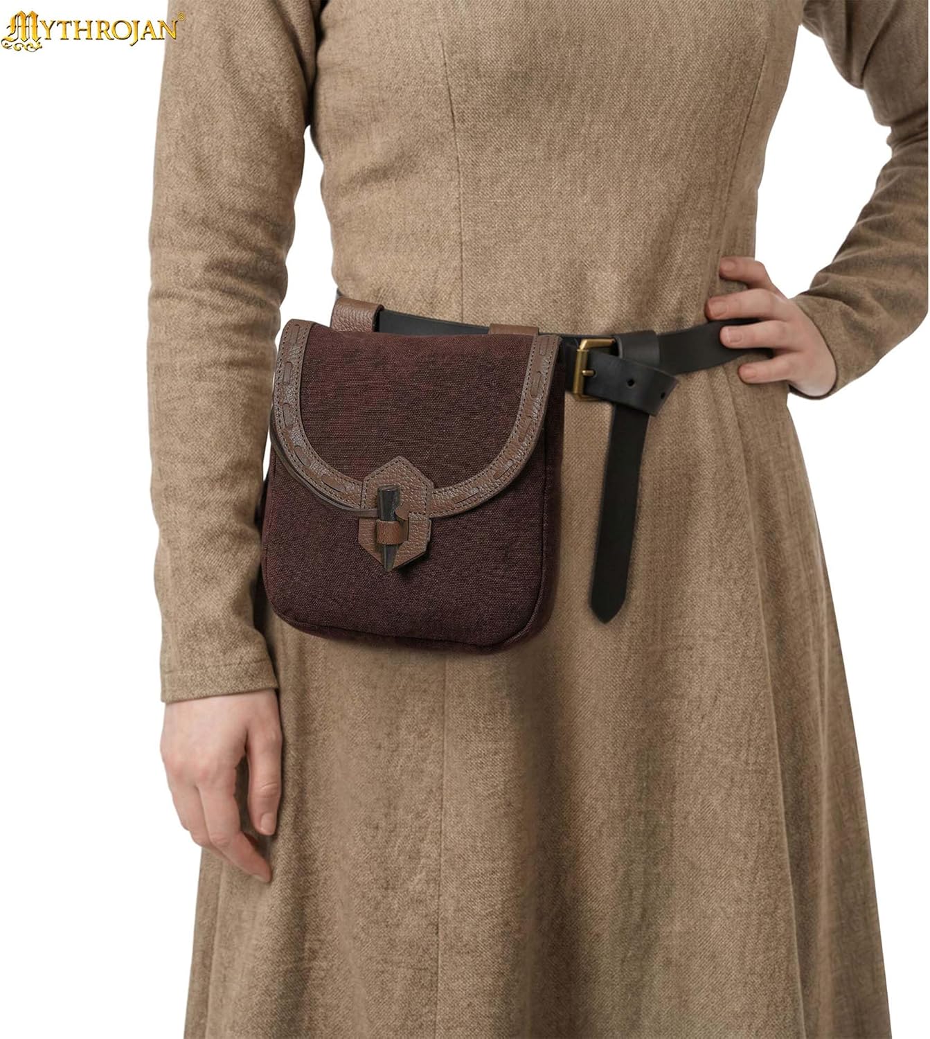 Mythrojan Belt Pouch Viking Canvas Belt Bag Medieval Bag Renaissance Costume Accessories LARP Waist Bag Cosplay Coin Purse Antique Vintage Coin Pouch - Brown - Image 5