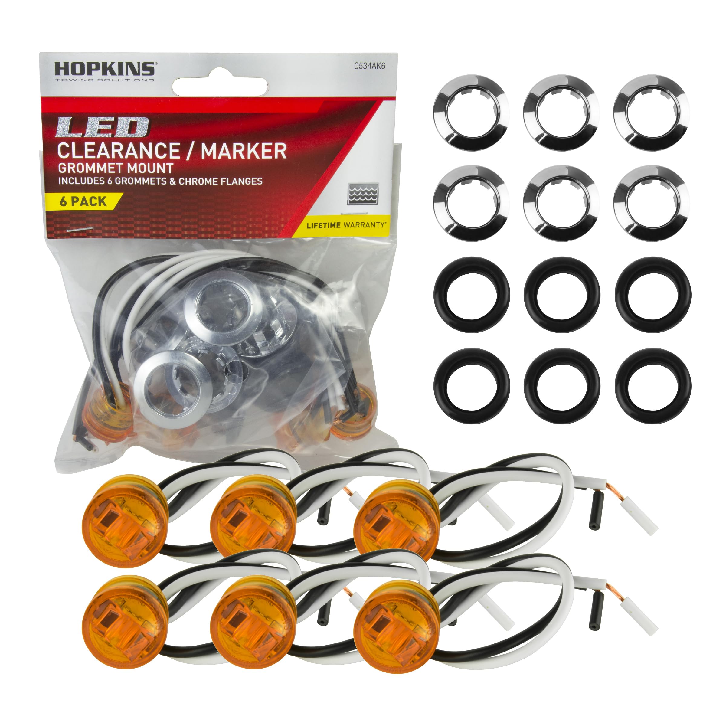 C534AK6 3/4" Round LED Clearance / Side Marker Light, Amber, 6 Pack