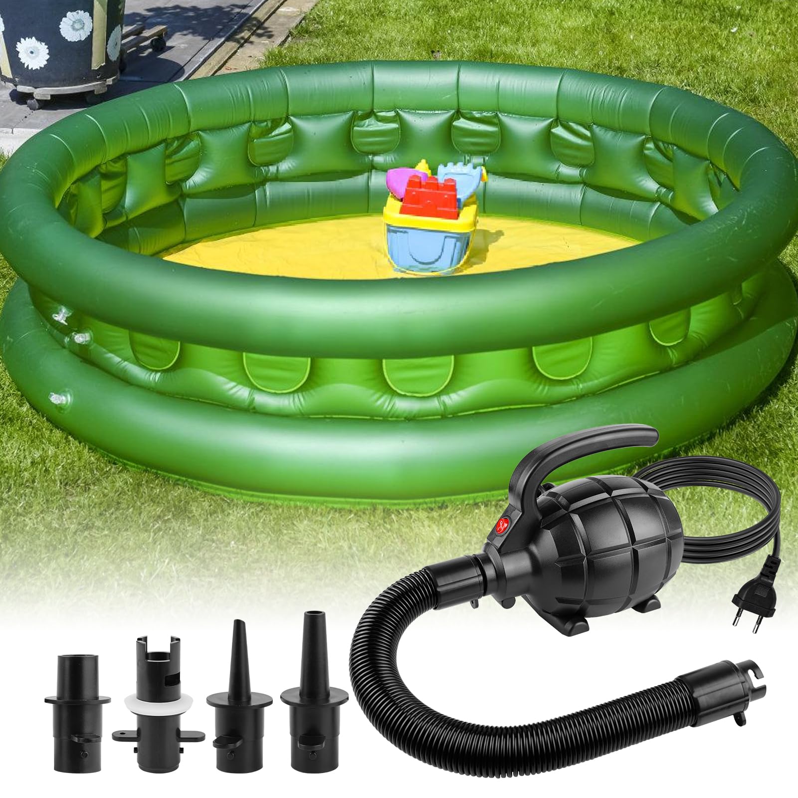 Bomba de aire eléctrica 600 W Bomba de aire eléctrica con 4 boquillas Bomba eléctrica para inflar Bomba de colchón Piscina inflable