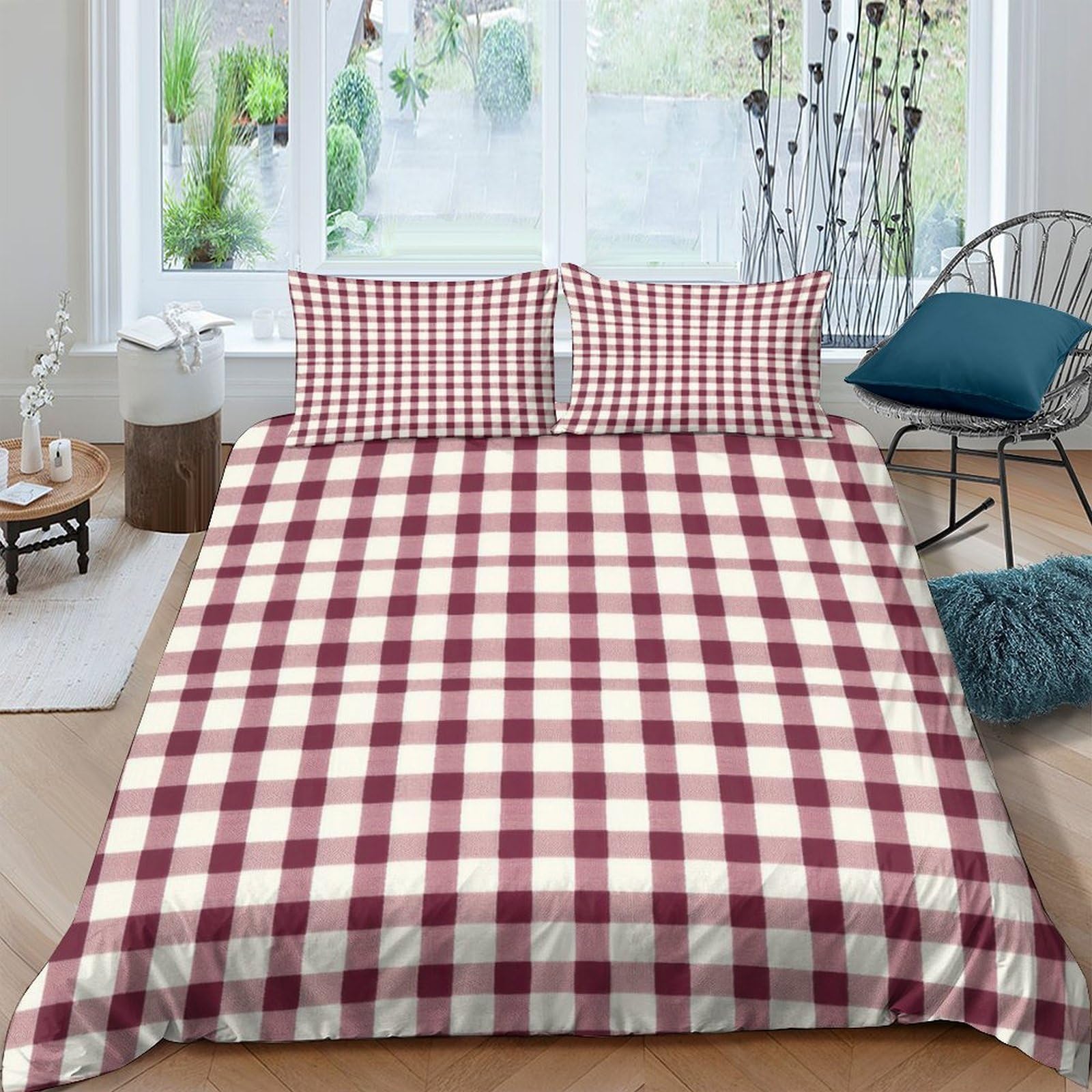 Ctjqhvkz Style-9 3D Printed Red Checkered Fitted Sheet Microfiber Soft Breathable Plaid Bed Cover For Bedroom Guest Room Easy Care Single（135X200cm）