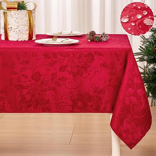 Mebakuk Mantel de jacquard de Navidad, impermeable, elegante, con patrón floral de damasco, resistente, lavable, sin arrugas, para cena o uso diario