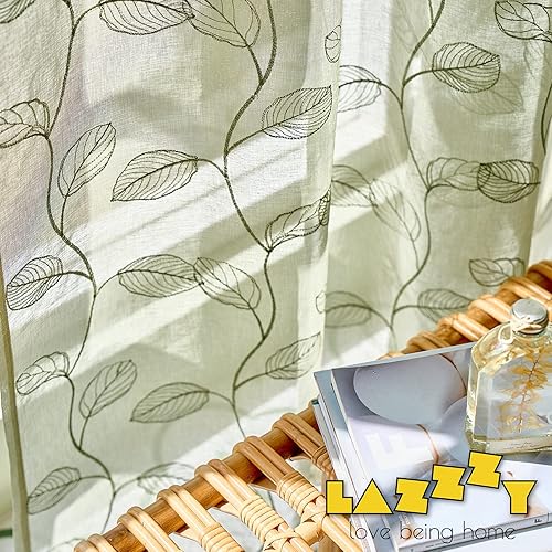Miniatura 4 de Lazzzy  Cortinas traslúcidas con hojas bordadas (2 piezas)