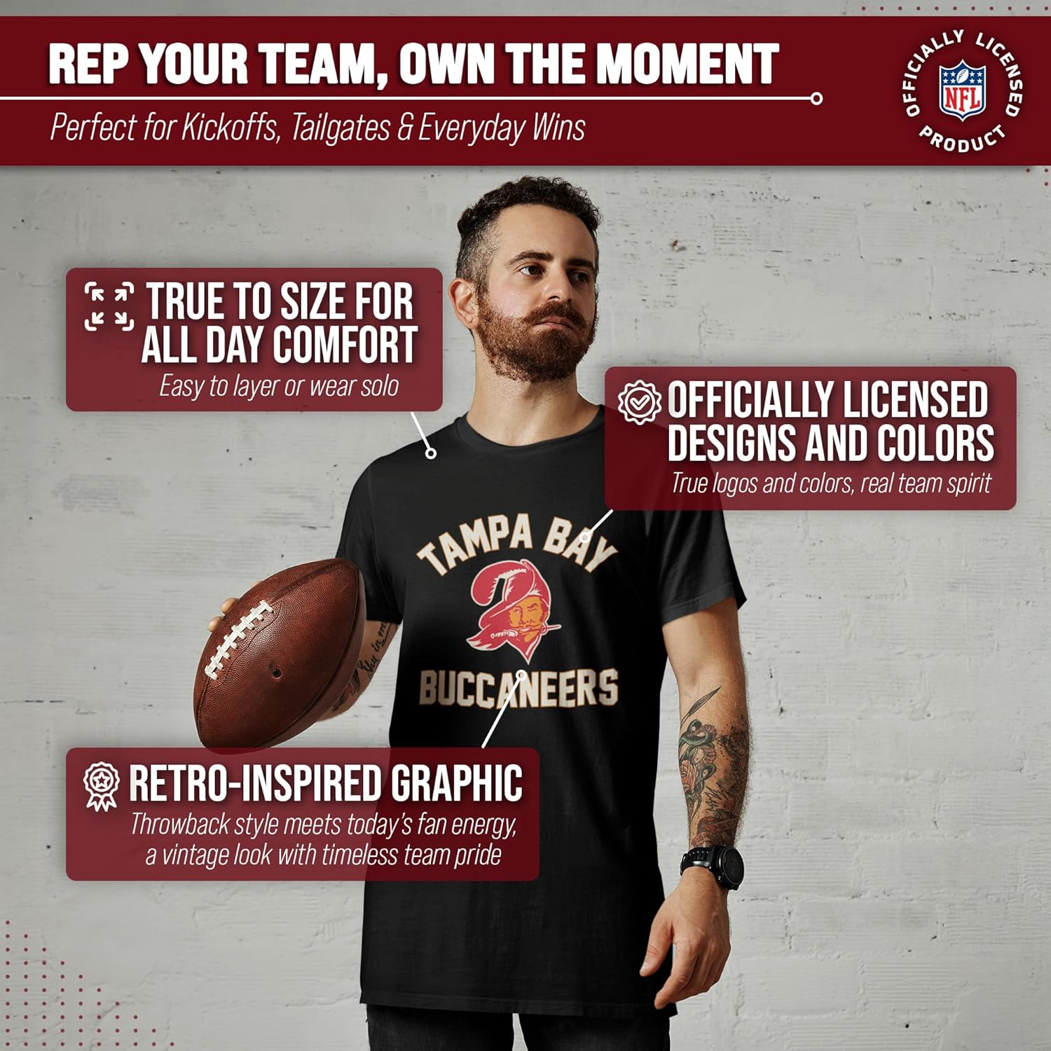 Team Fan Apparel NFL Adult Retro Gameday Unisex T-Shirt, Tag-Less Comfortable Football Apparel, Officially Licensed - Image 5