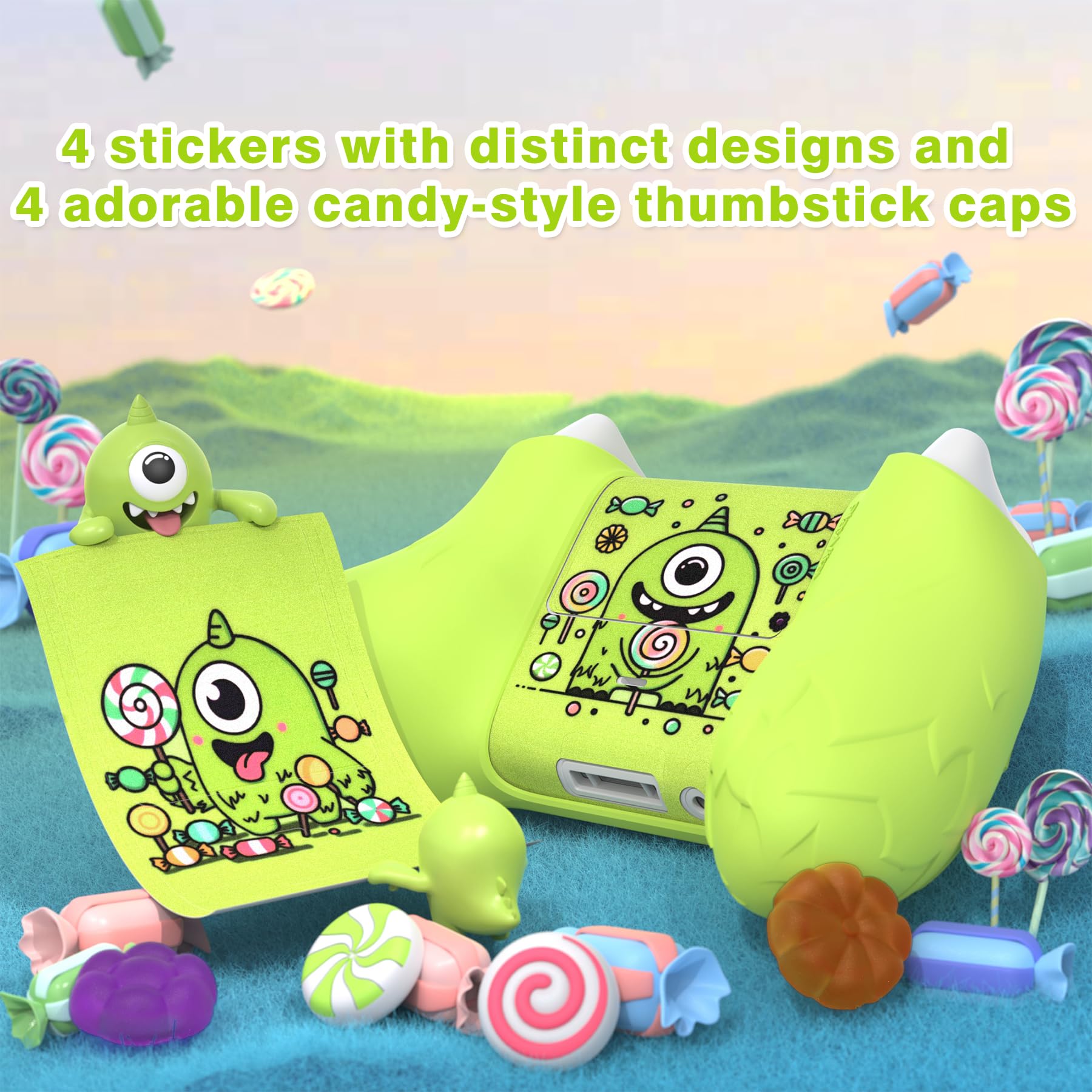 PlayVital Funda de Silicona Antideslizante para Xbox Series X & S, Cubierta Protectora con Tapas de Joystick y Pegatinas Decorativas para Xbox Core, Diseño Único de MonoEye Monster (Verde)