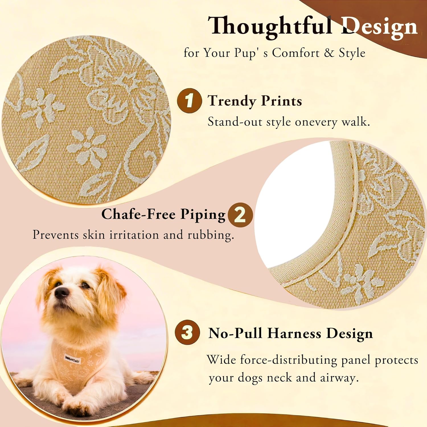 No Pull Dog Vest Harness for Small&Medium Dogs, Side Clip Adjustable Pet Vest, Soft Breathable, Fashion Dog Harnesses for Walking, Running, Shopping (Nude, XS)